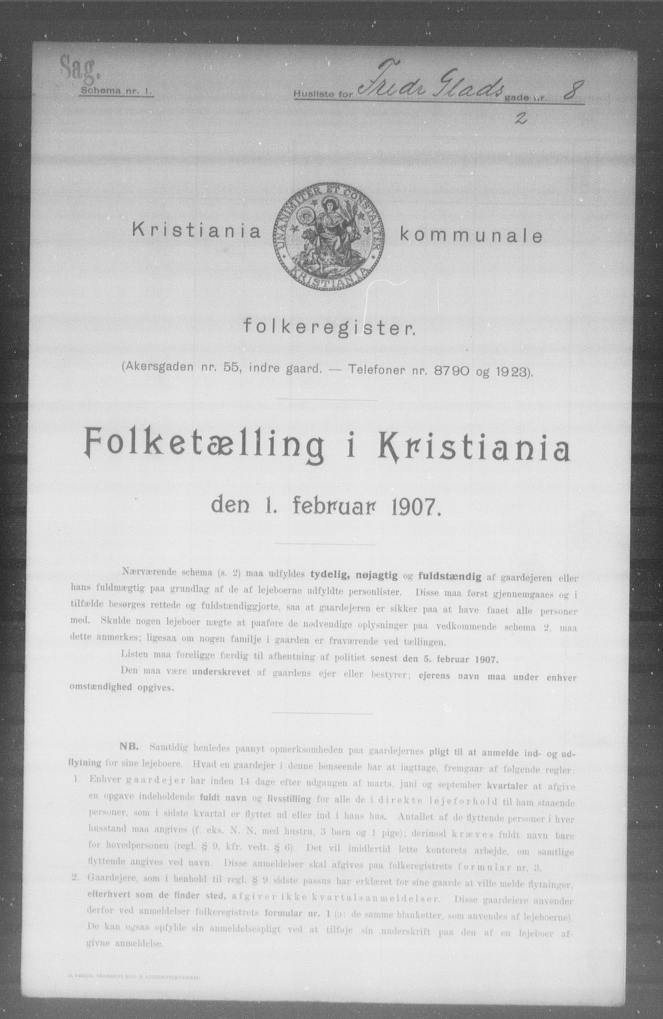 OBA, Kommunal folketelling 1.2.1907 for Kristiania kjøpstad, 1907, s. 13506