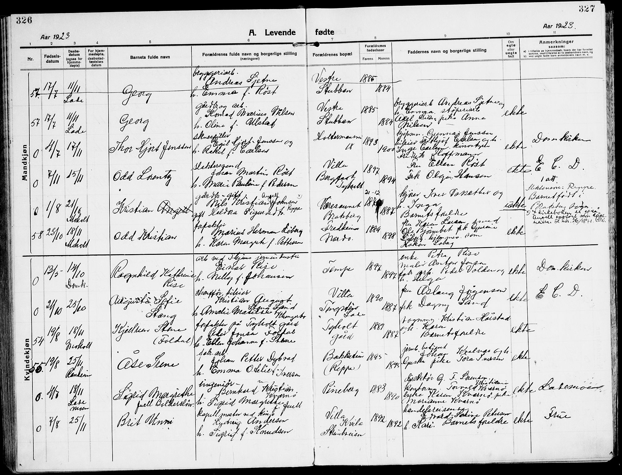 Ministerialprotokoller, klokkerbøker og fødselsregistre - Sør-Trøndelag, AV/SAT-A-1456/607/L0321: Ministerialbok nr. 607A05, 1916-1935, s. 326-327