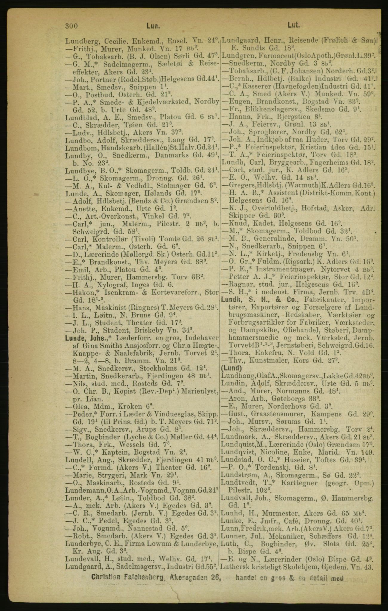 Kristiania/Oslo adressebok, PUBL/-, 1888, s. 300
