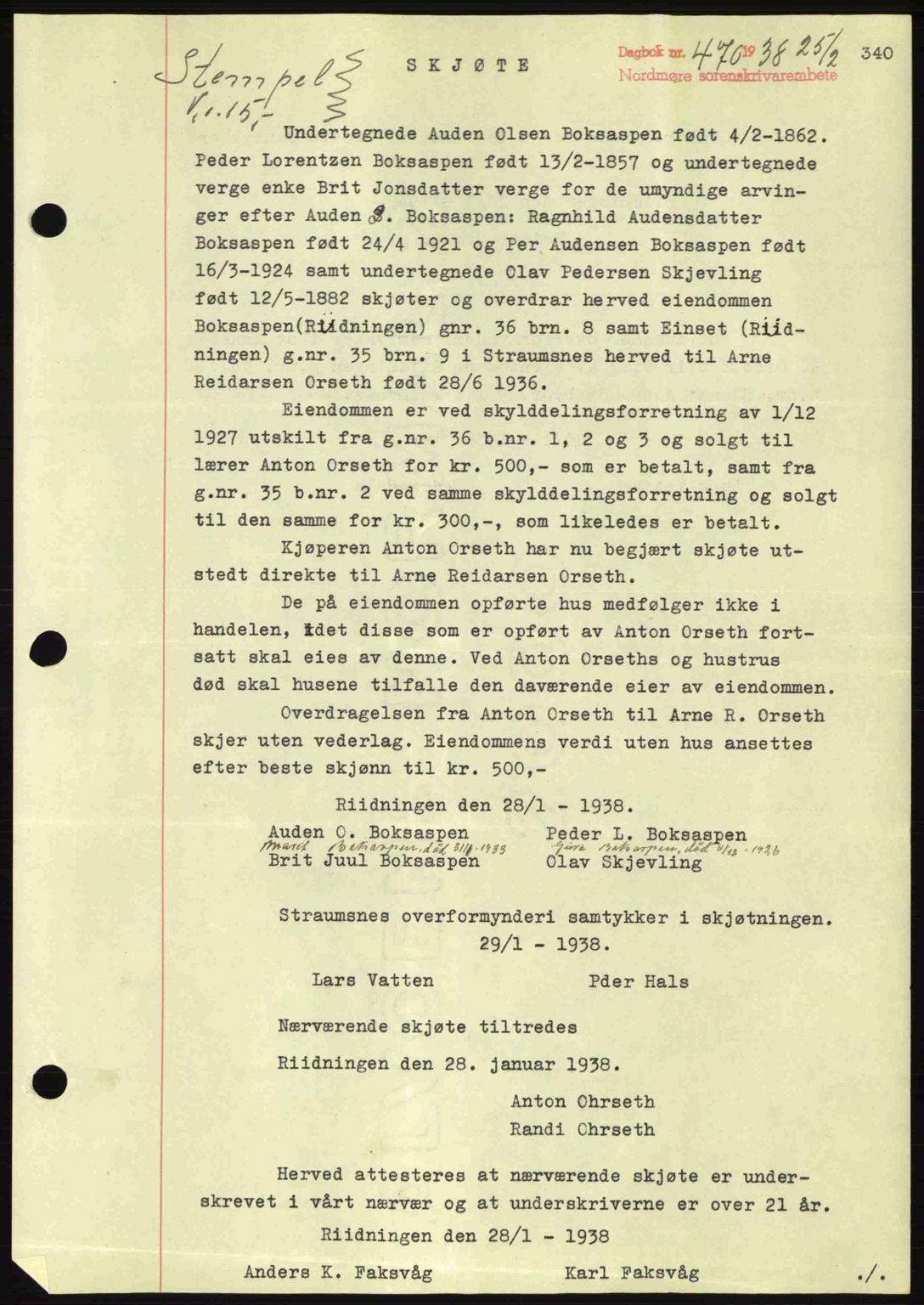 Nordmøre sorenskriveri, SAT/A-4132/1/2/2Ca: Pantebok nr. A83, 1938-1938, Dagboknr: 470/1938