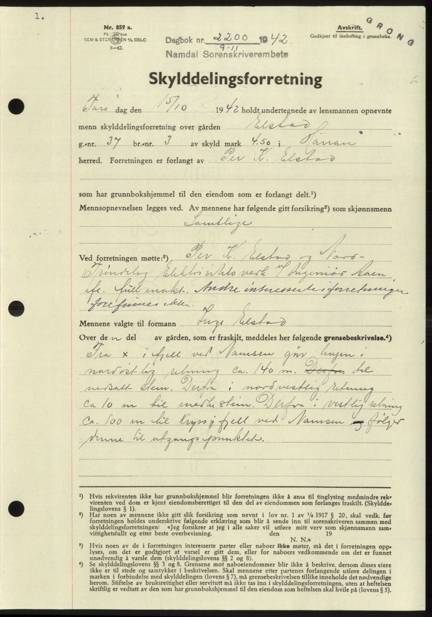 Namdal sorenskriveri, SAT/A-4133/1/2/2C: Pantebok nr. -, 1942-1943, Dagboknr: 2200/1942