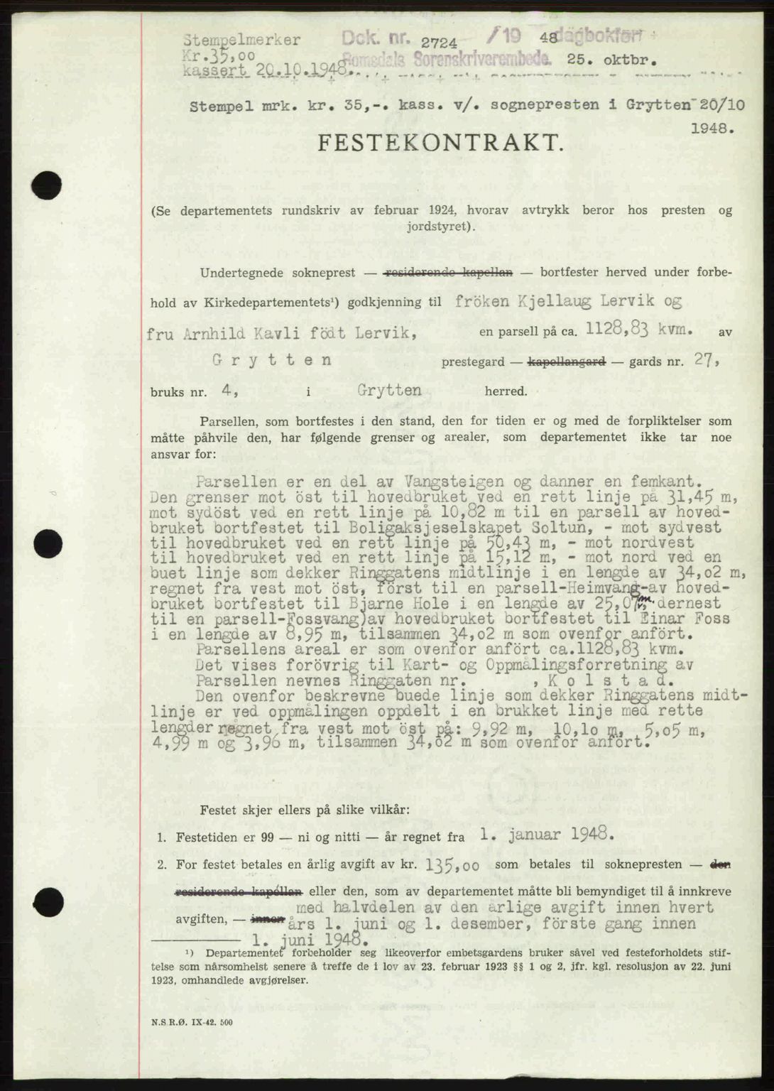 Romsdal sorenskriveri, SAT/A-4149/1/2/2C: Pantebok nr. A27, 1948-1948, Dagboknr: 2724/1948