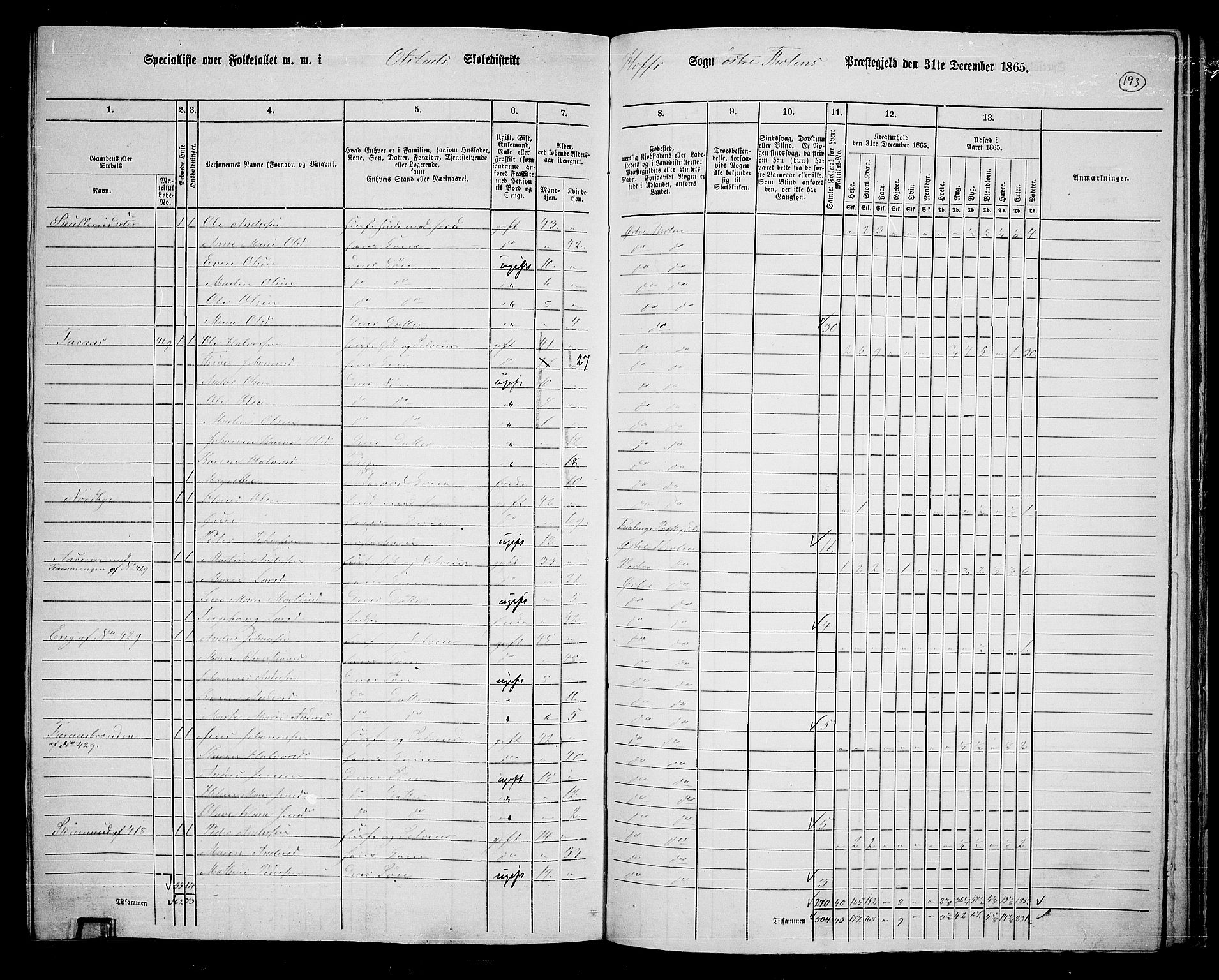 RA, Folketelling 1865 for 0528P Østre Toten prestegjeld, 1865, s. 305