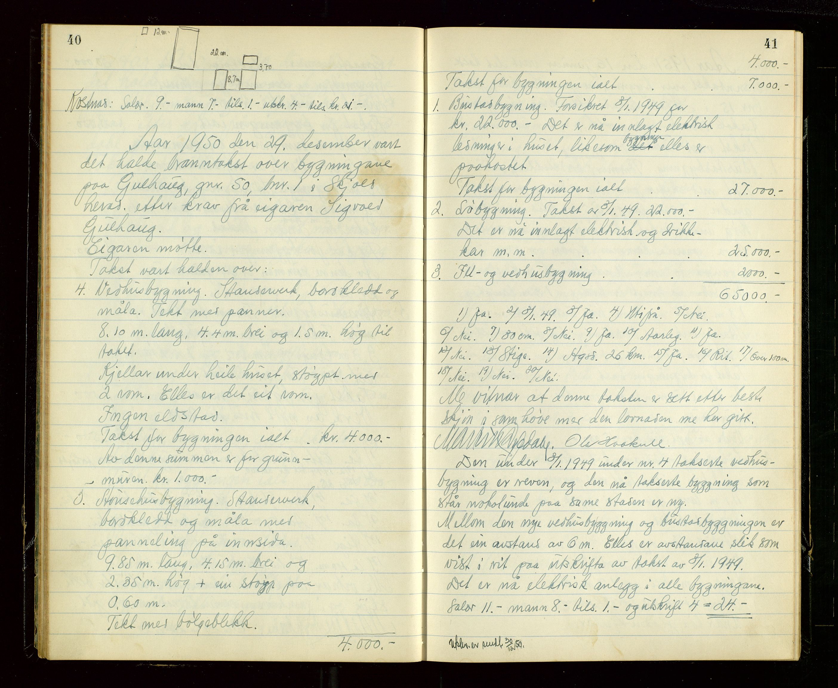 Skjold lensmannskontor, AV/SAST-A-100182/Goa/L0003: "Branntakstprotokoll for Skjold lensmannsdistrikt", 1949-1953, s. 40-41
