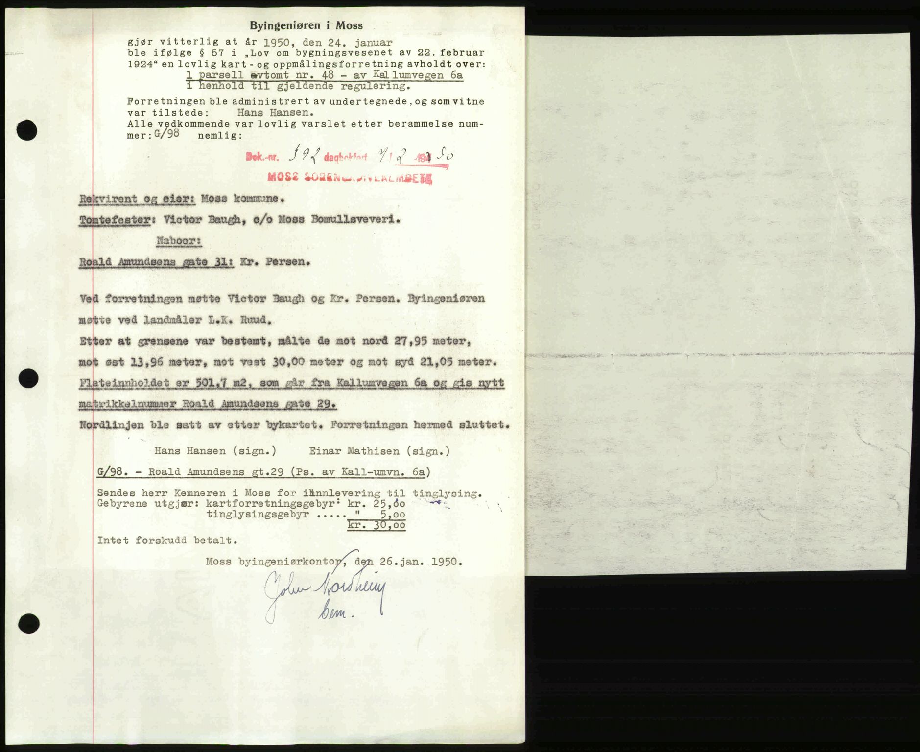 Moss sorenskriveri, SAO/A-10168: Pantebok nr. A25, 1950-1950, Dagboknr: 392/1950