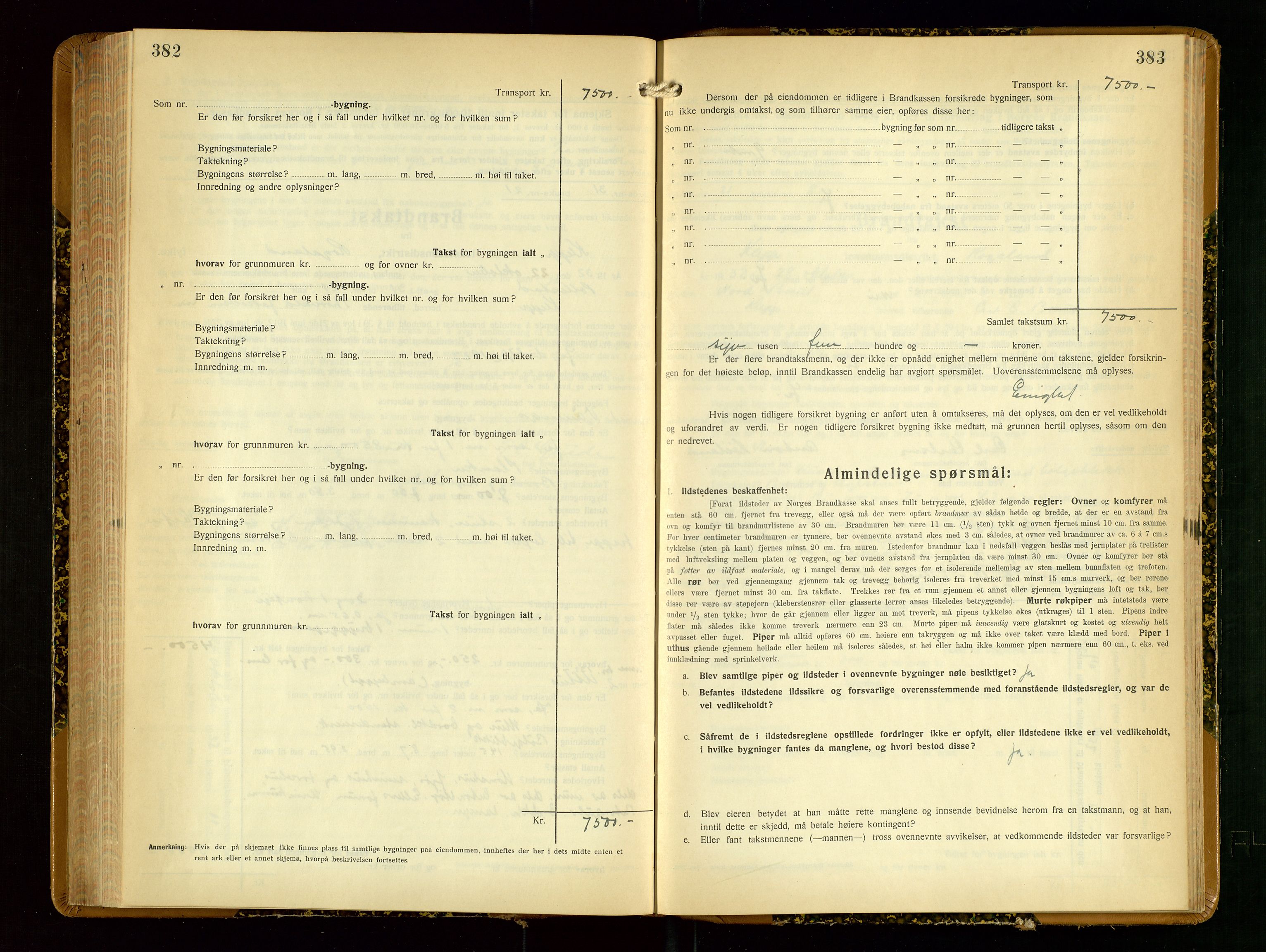 Klepp lensmannskontor, AV/SAST-A-100163/Goc/L0012: "Brandtakstprotokoll" m/register, 1929-1933, s. 382-383