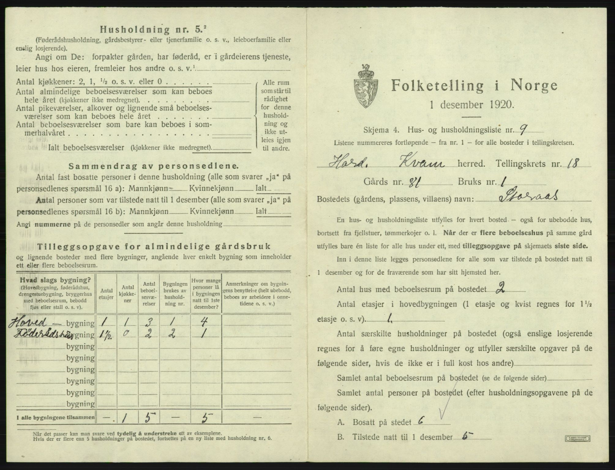 SAB, Folketelling 1920 for 1238 Kvam herred, 1920, s. 1421