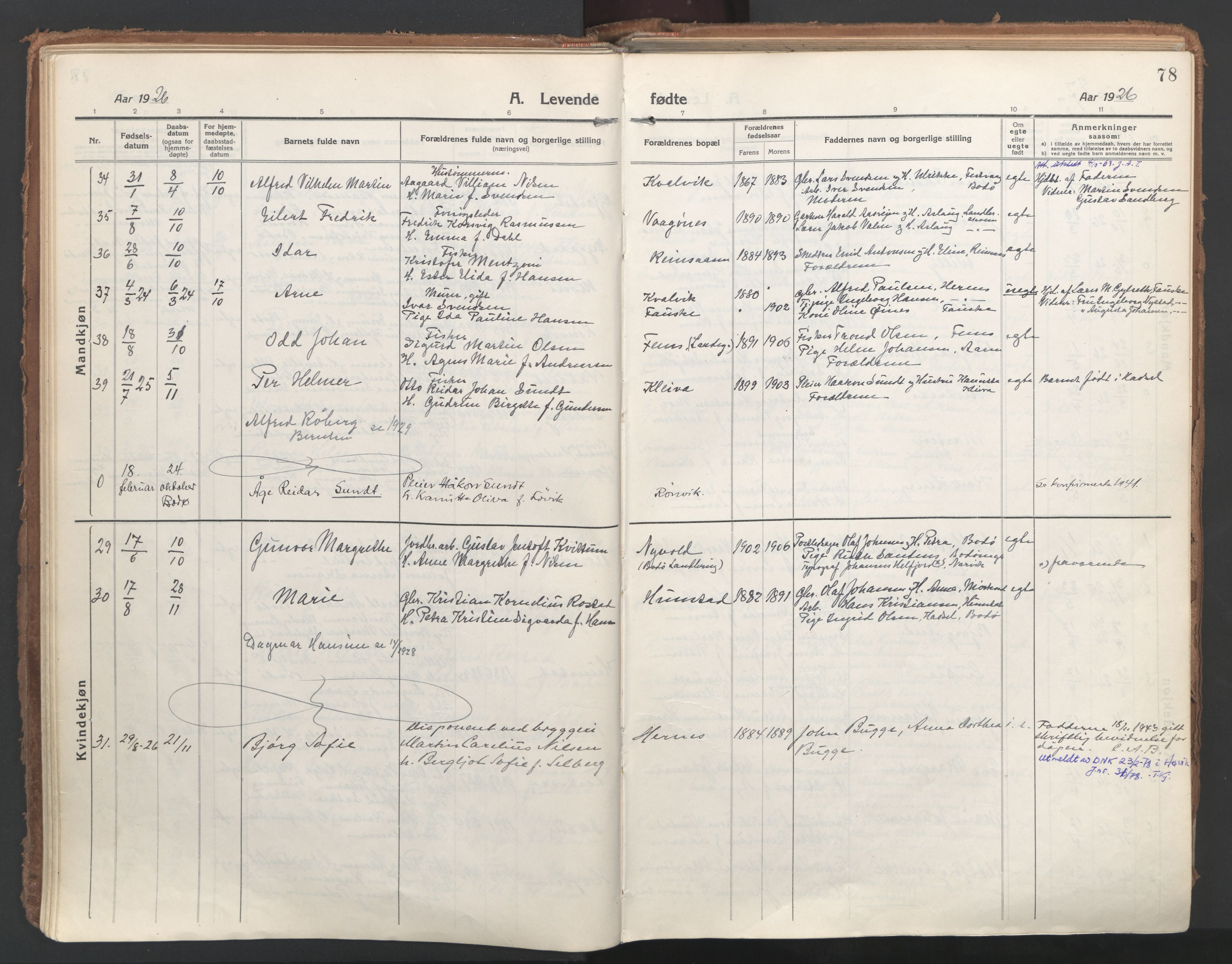 Ministerialprotokoller, klokkerbøker og fødselsregistre - Nordland, AV/SAT-A-1459/802/L0060: Ministerialbok nr. 802A07, 1916-1933, s. 78