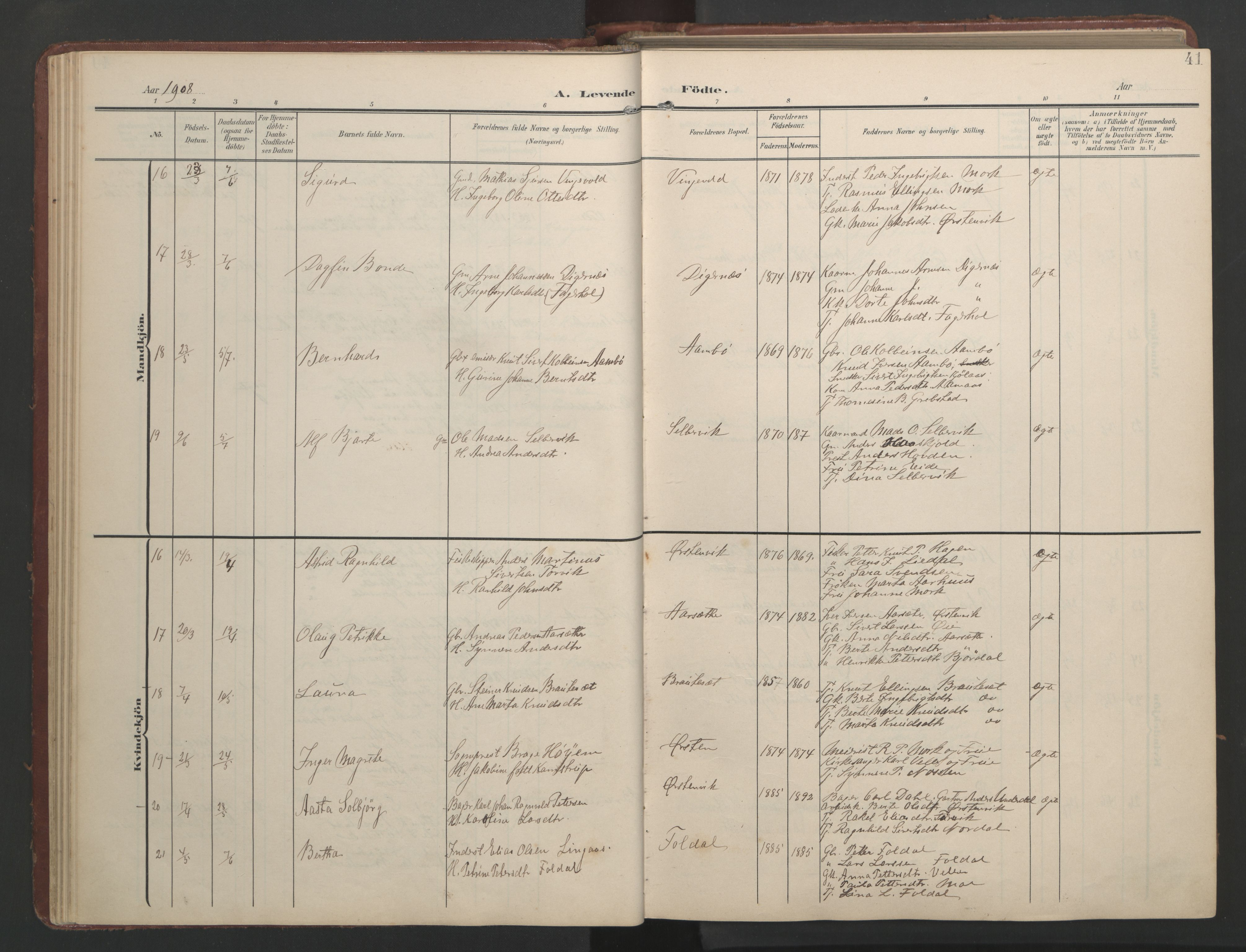 Ministerialprotokoller, klokkerbøker og fødselsregistre - Møre og Romsdal, AV/SAT-A-1454/513/L0190: Klokkerbok nr. 513C04, 1904-1926, s. 41