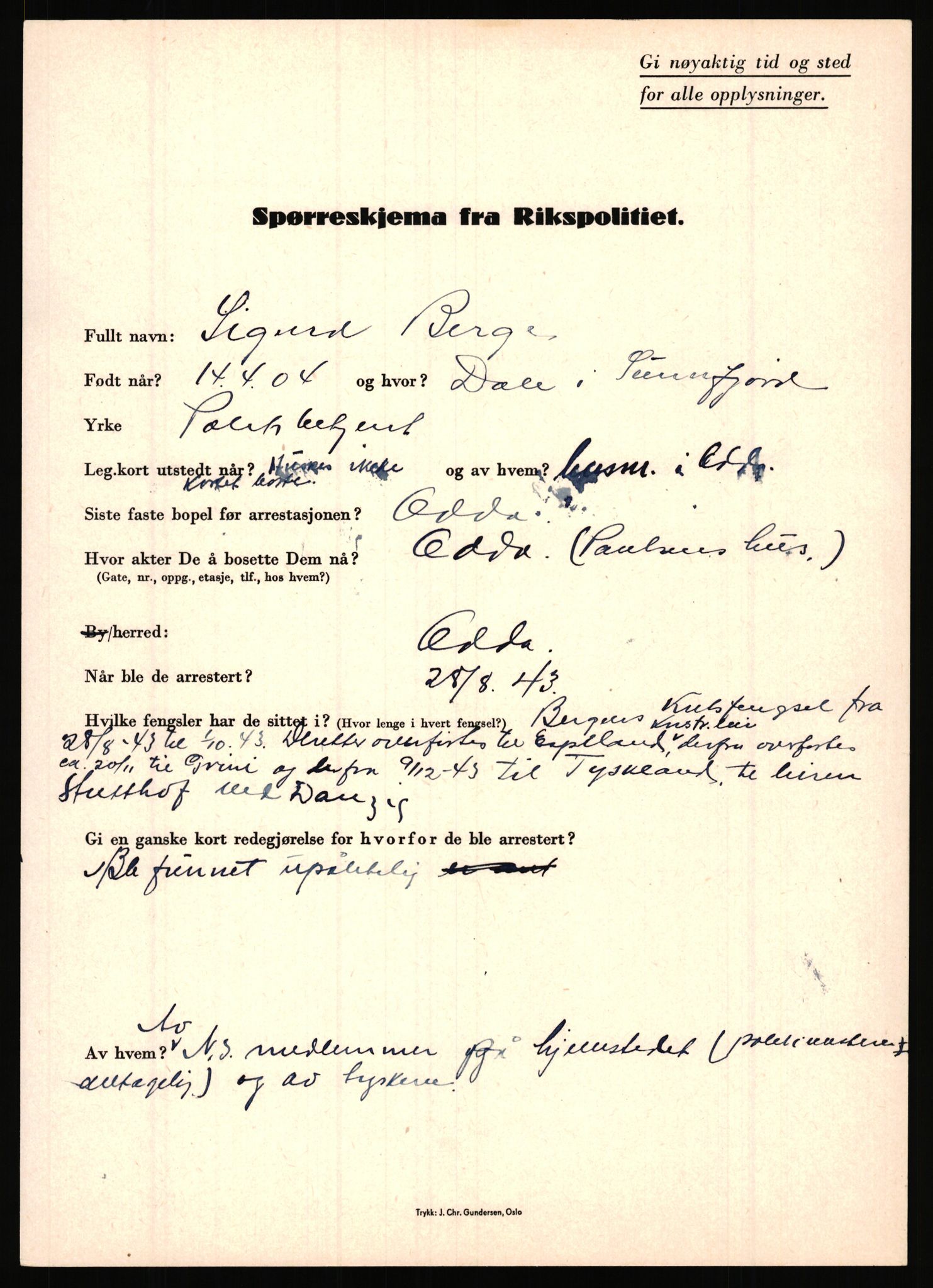 Rikspolitisjefen, AV/RA-S-1560/L/L0002: Berg, Alf - Bråthen, Thorleif, 1940-1945, s. 159