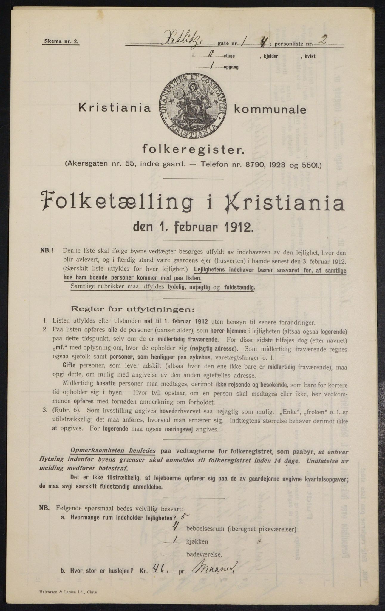 OBA, Kommunal folketelling 1.2.1912 for Kristiania, 1912, s. 128581