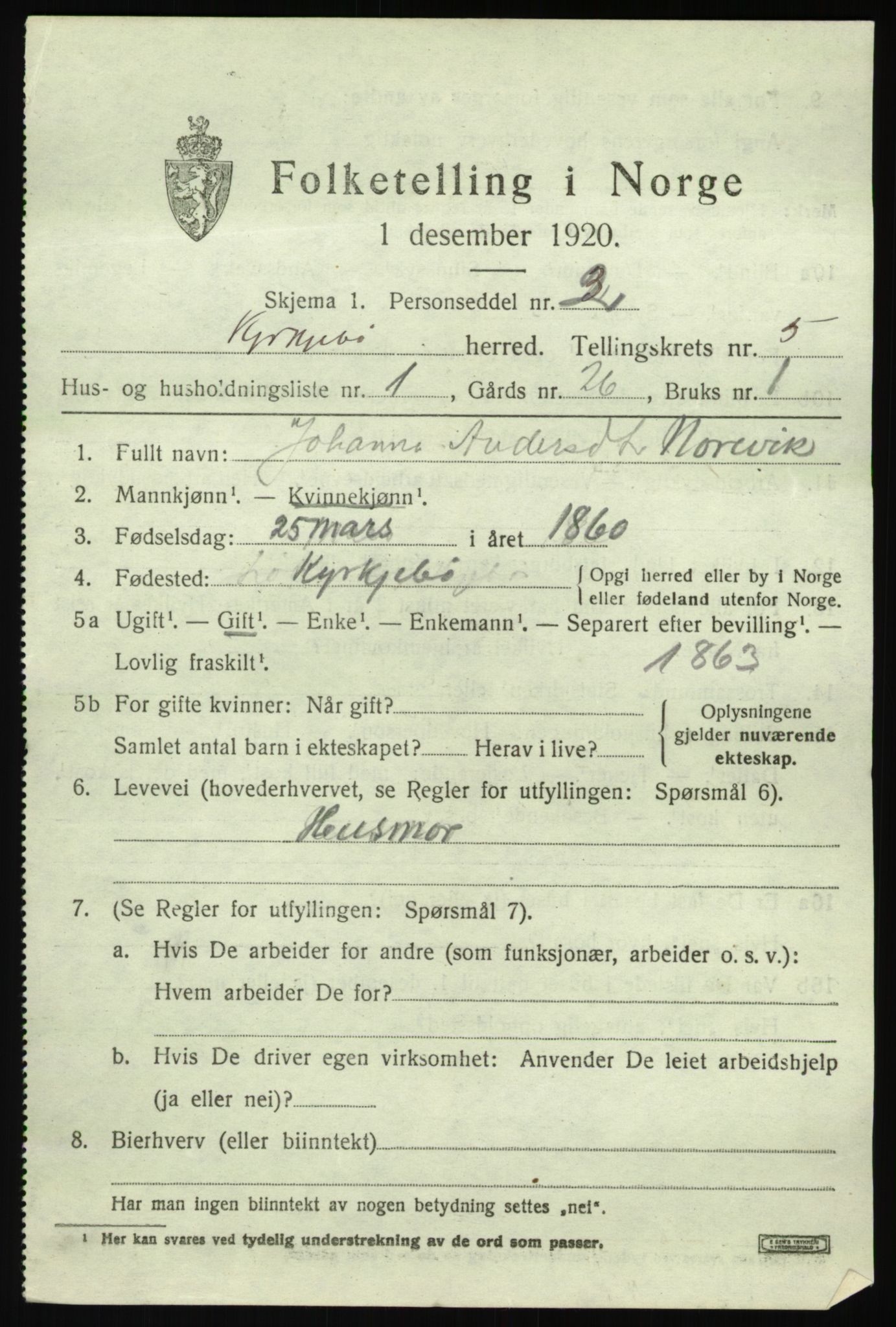 SAB, Folketelling 1920 for 1416 Kyrkjebø herred, 1920, s. 1787