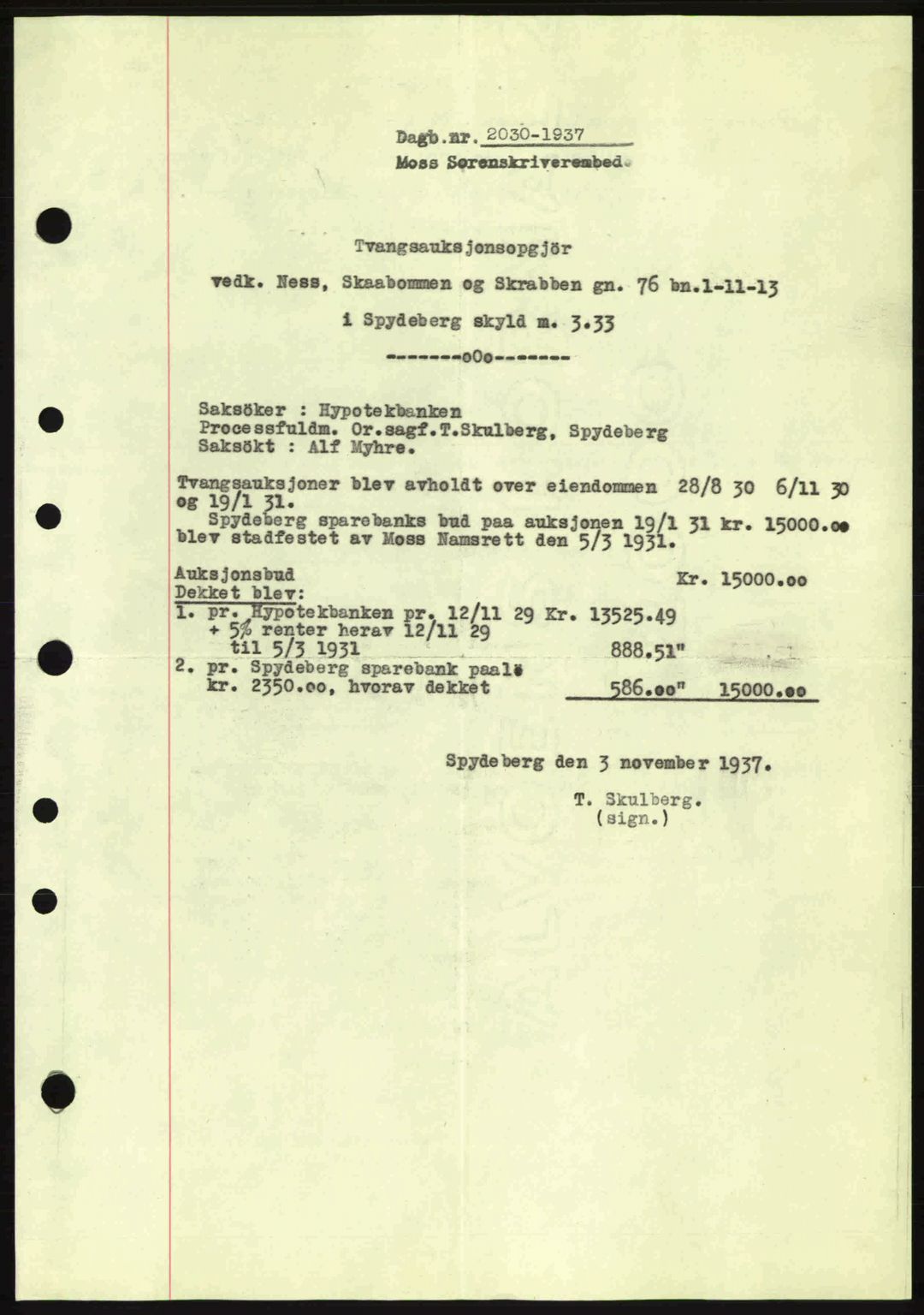 Moss sorenskriveri, SAO/A-10168: Pantebok nr. B4, 1937-1938, Dagboknr: 2030/1937