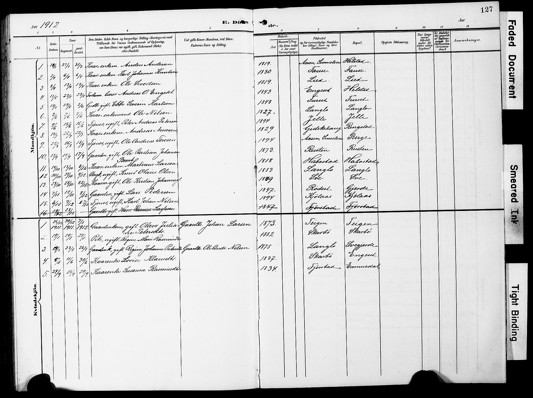 Ministerialprotokoller, klokkerbøker og fødselsregistre - Møre og Romsdal, SAT/A-1454/520/L0293: Klokkerbok nr. 520C05, 1902-1923, s. 127