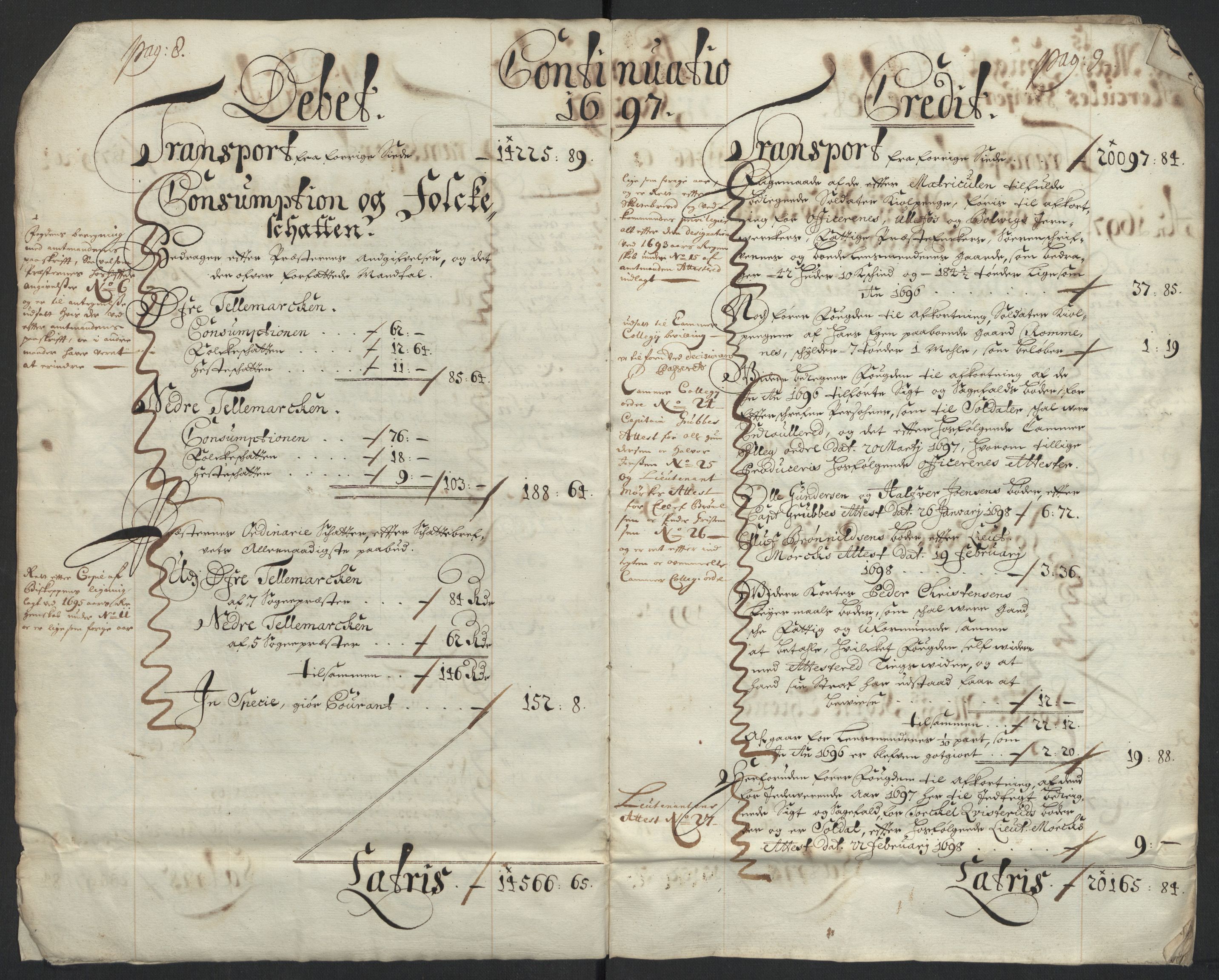 Rentekammeret inntil 1814, Reviderte regnskaper, Fogderegnskap, AV/RA-EA-4092/R36/L2096: Fogderegnskap Øvre og Nedre Telemark og Bamble, 1697, s. 8