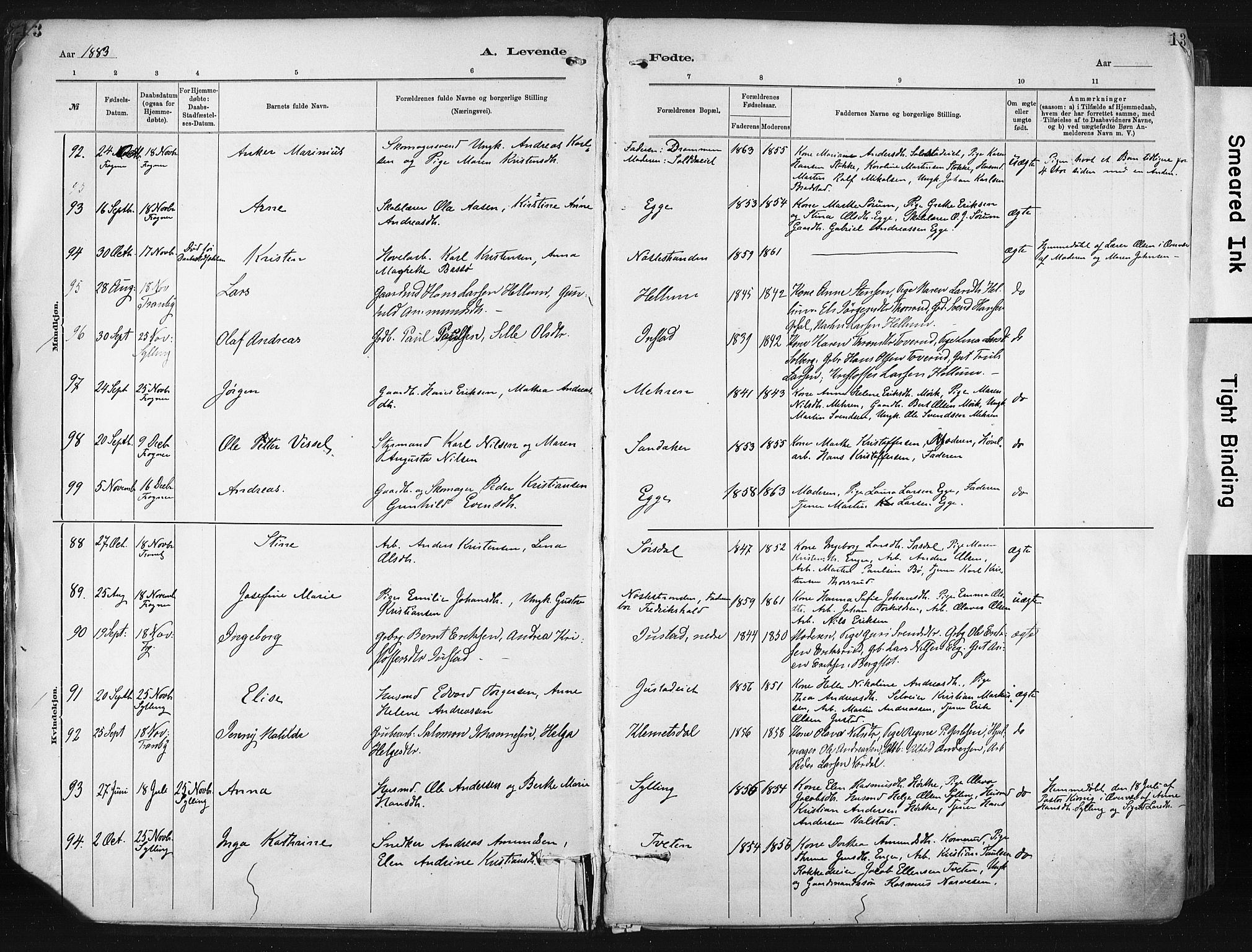 Lier kirkebøker, AV/SAKO-A-230/F/Fa/L0015: Ministerialbok nr. I 15, 1883-1894, s. 13