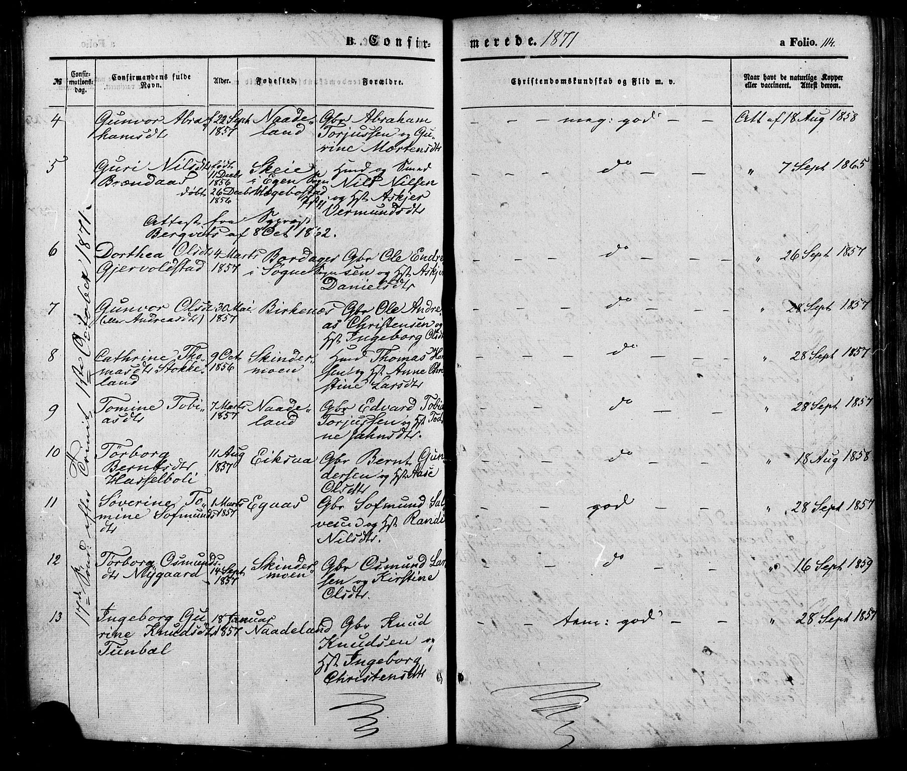 Søgne sokneprestkontor, AV/SAK-1111-0037/F/Fa/Faa/L0002: Ministerialbok nr. A 2, 1854-1882, s. 114
