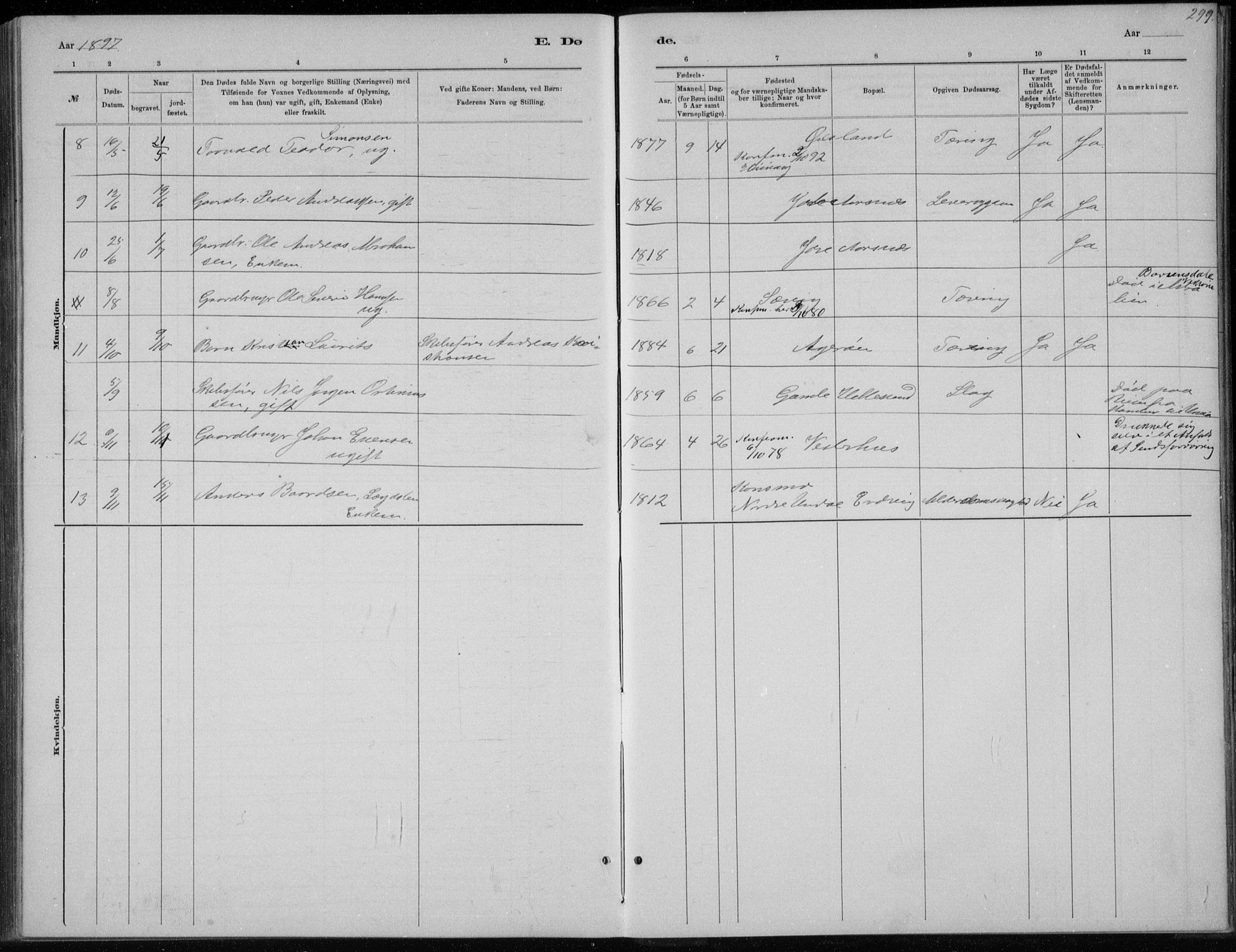 Høvåg sokneprestkontor, AV/SAK-1111-0025/F/Fb/L0004: Klokkerbok nr. B 4, 1883-1898, s. 299