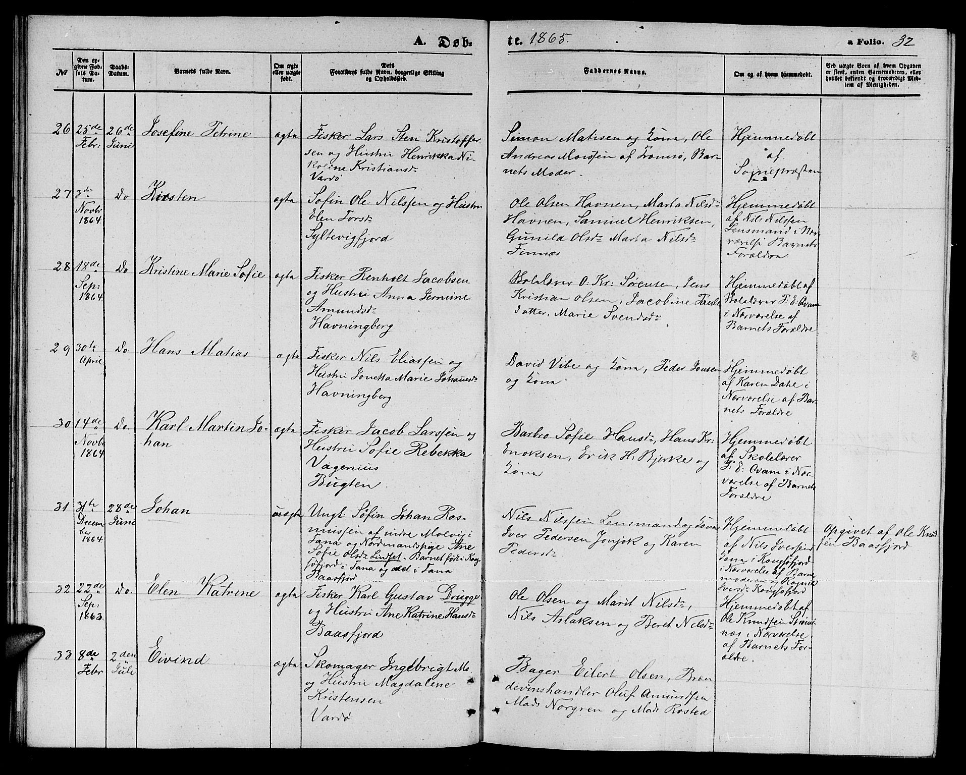 Vardø sokneprestkontor, AV/SATØ-S-1332/H/Hb/L0002klokker: Klokkerbok nr. 2, 1861-1870, s. 32