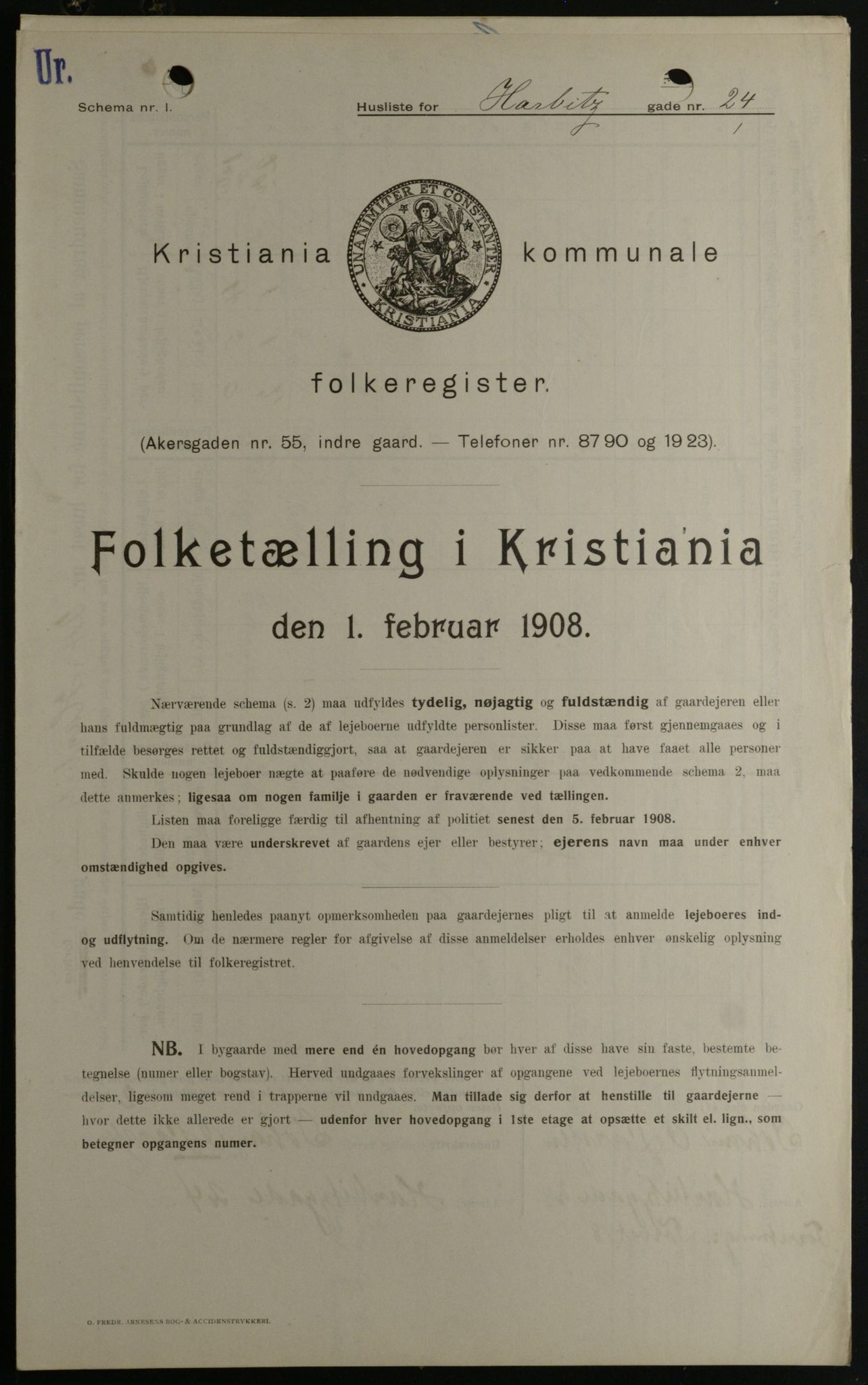 OBA, Kommunal folketelling 1.2.1908 for Kristiania kjøpstad, 1908, s. 72797