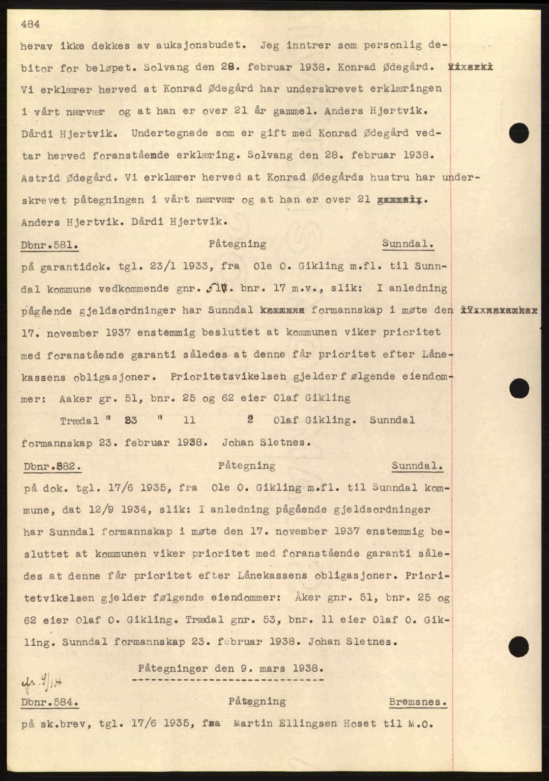 Nordmøre sorenskriveri, SAT/A-4132/1/2/2Ca: Pantebok nr. C80, 1936-1939, Dagboknr: 581/1938