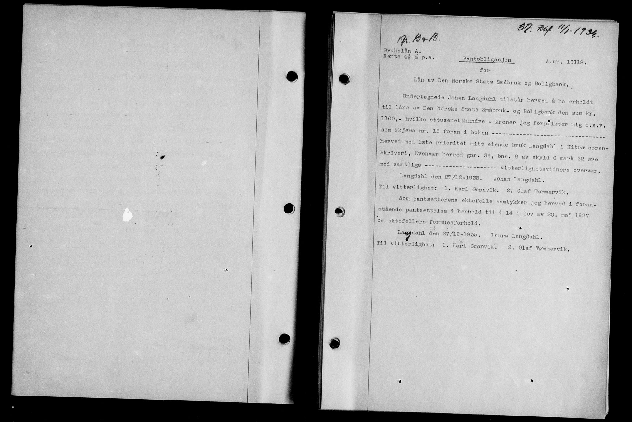 Hitra sorenskriveri, AV/SAT-A-0018/2/2C/2Ca/L0028: Pantebok nr. B-1, 1936-1939, Dagboknr: 37/1936