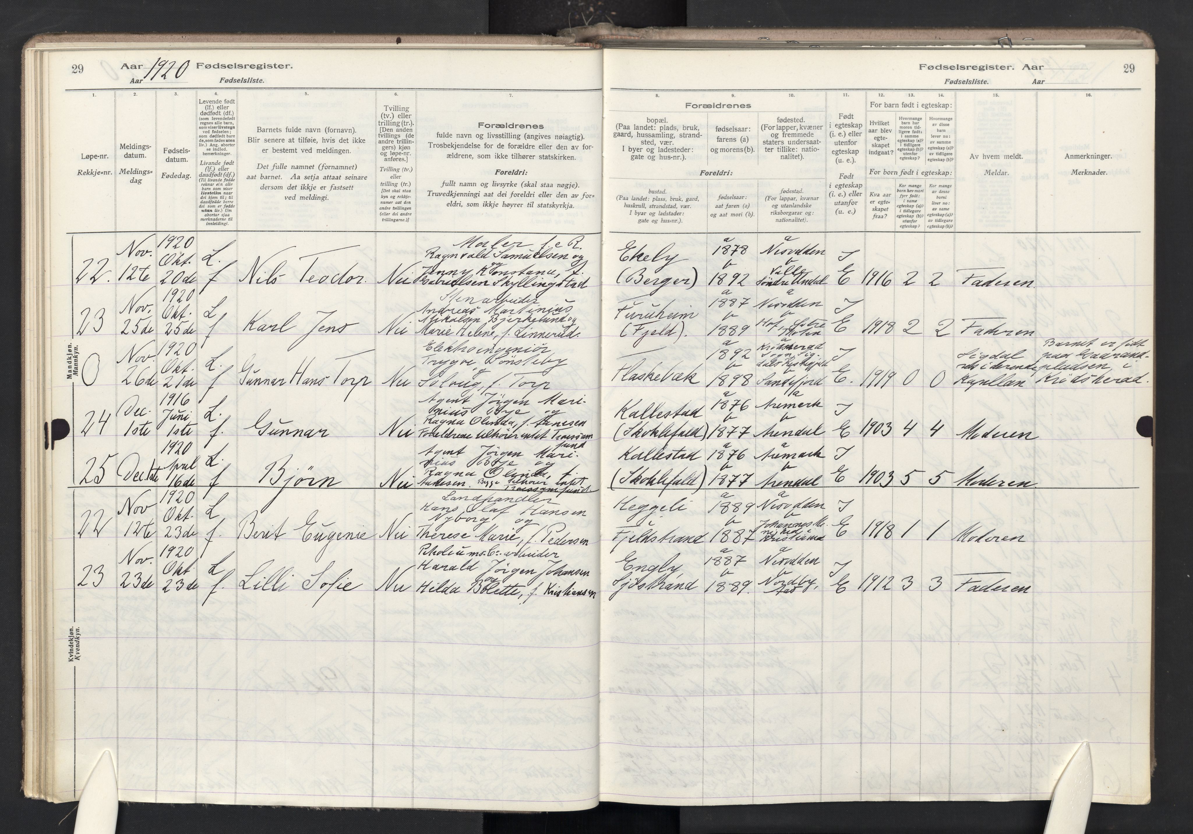 Nesodden prestekontor Kirkebøker, AV/SAO-A-10013/J/Ja/L0001: Fødselsregister nr. I 1, 1916-1946, s. 29