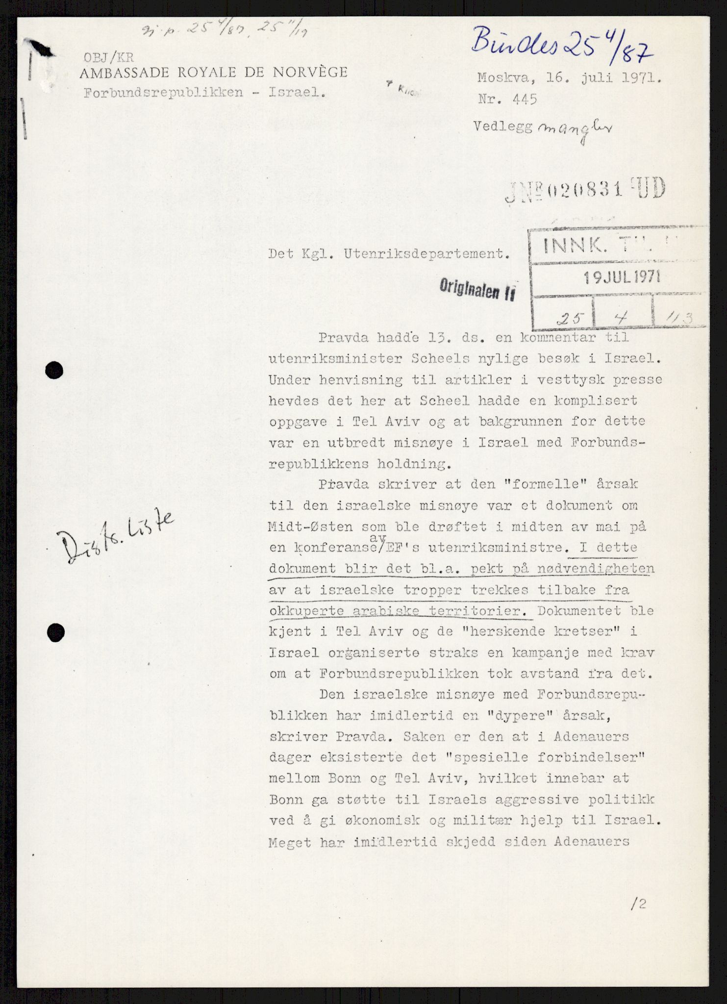 Utenriksdepartementet, hovedarkiv, AV/RA-S-6794/D/Db/Dba/L0776/0003: Verdenspolitikk. Fremmede staters politikk (G.L.) / Israel: Politikk (2 mapper), 1970-1972, s. 68