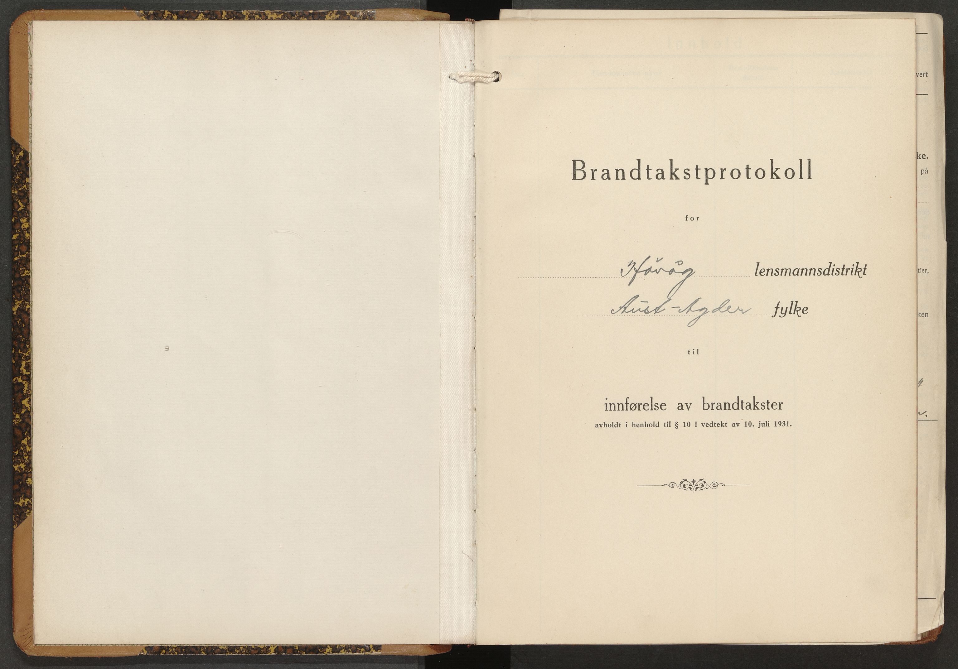 Norges Brannkasse Høvåg, AV/SAK-2241-0028/F/Fa/L0005: Branntakstprotokoll nr. 5 med gårdsnavnregister, 1938-1942