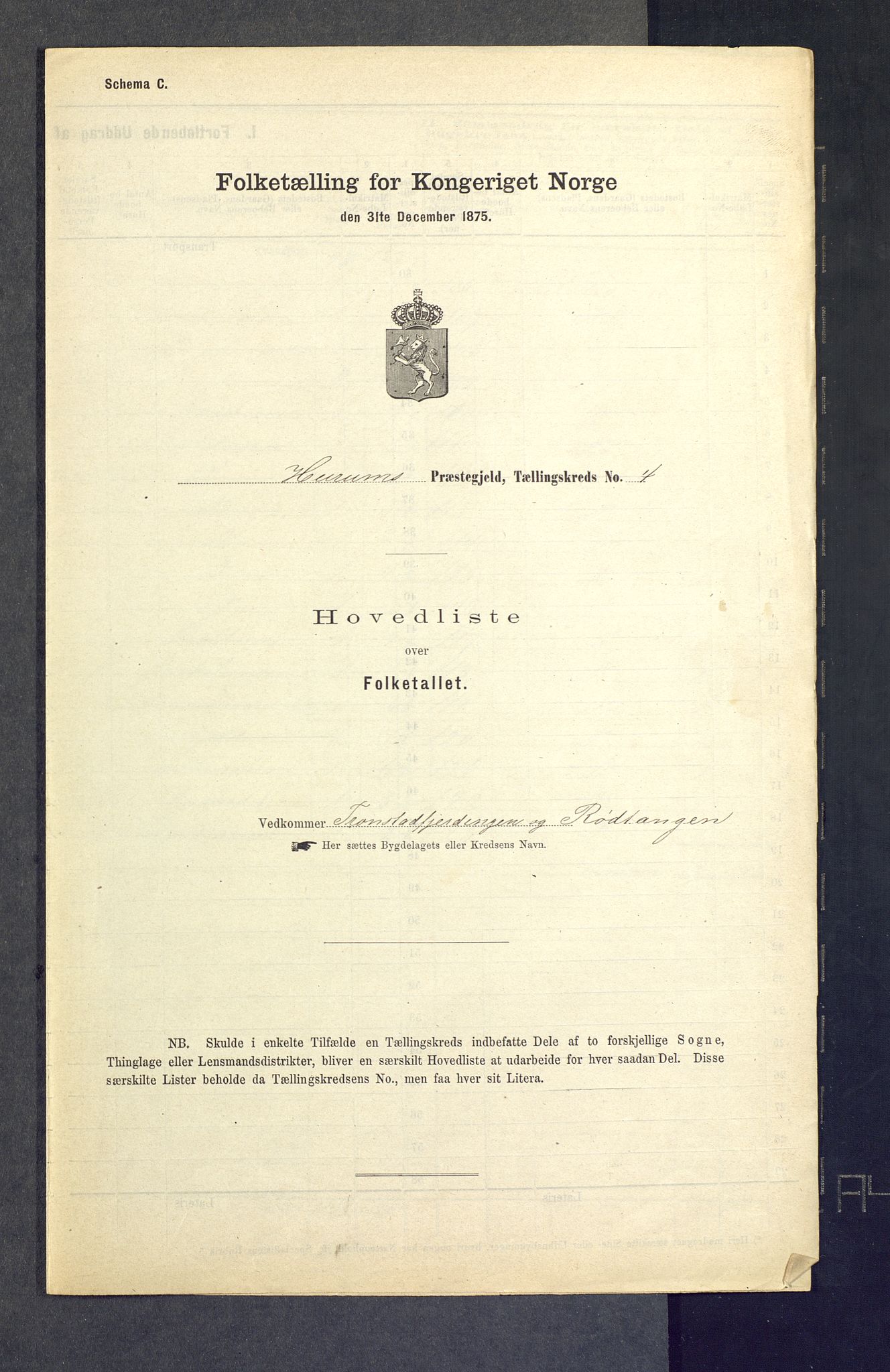 SAKO, Folketelling 1875 for 0628L Hurum prestegjeld, Hurum sokn, 1875, s. 20