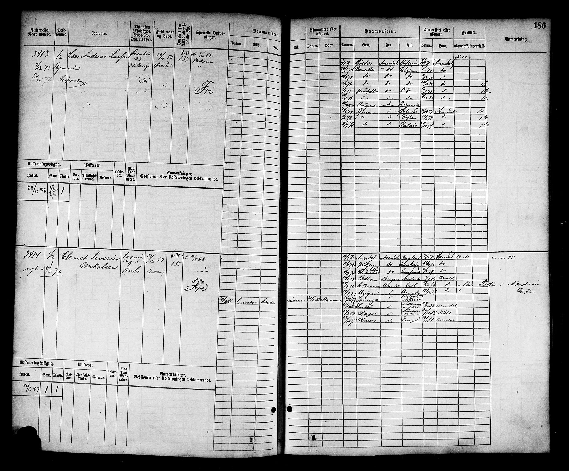 Arendal mønstringskrets, AV/SAK-2031-0012/F/Fb/L0014: Hovedrulle nr 3045-3806, S-12, 1868-1900, s. 191