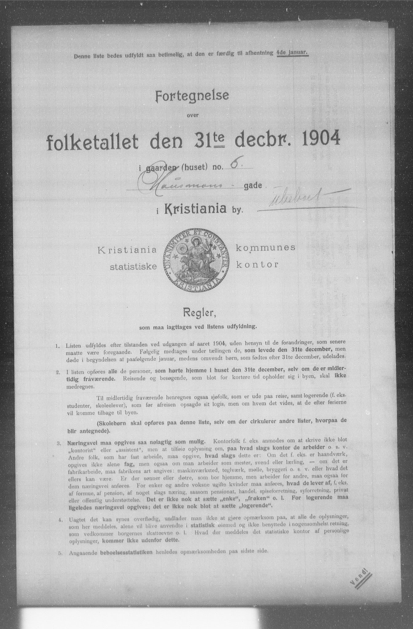 OBA, Kommunal folketelling 31.12.1904 for Kristiania kjøpstad, 1904, s. 7043