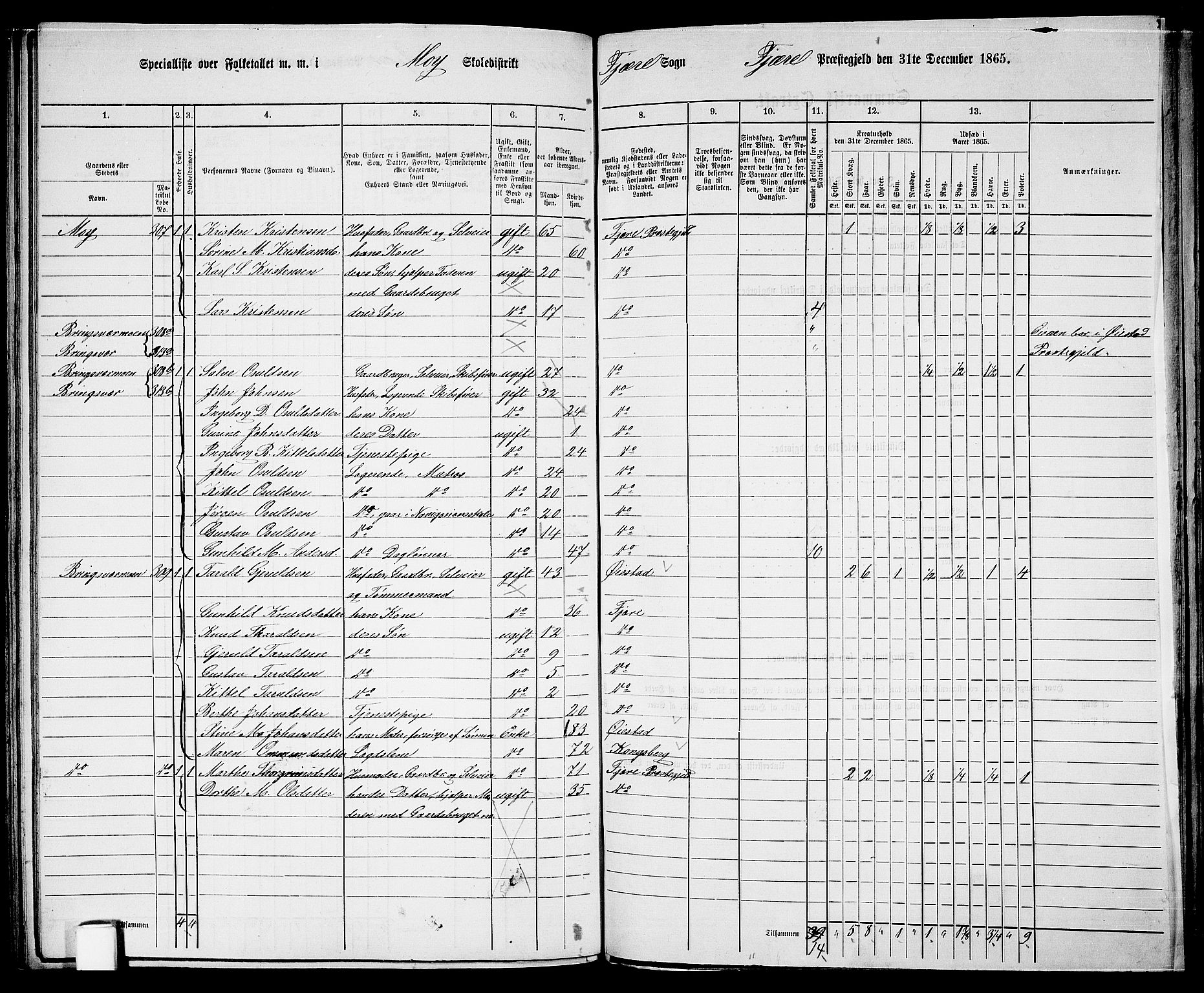 RA, Folketelling 1865 for 0923L Fjære prestegjeld, Fjære sokn, 1865, s. 117