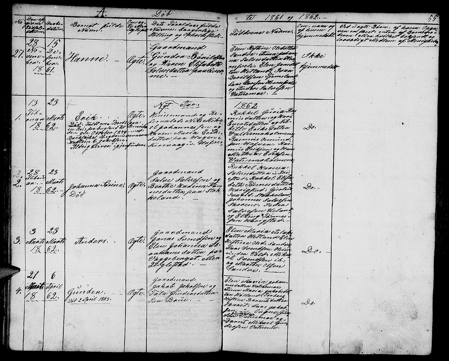 Eigersund sokneprestkontor, AV/SAST-A-101807/S09/L0003: Klokkerbok nr. B 3, 1846-1875, s. 55