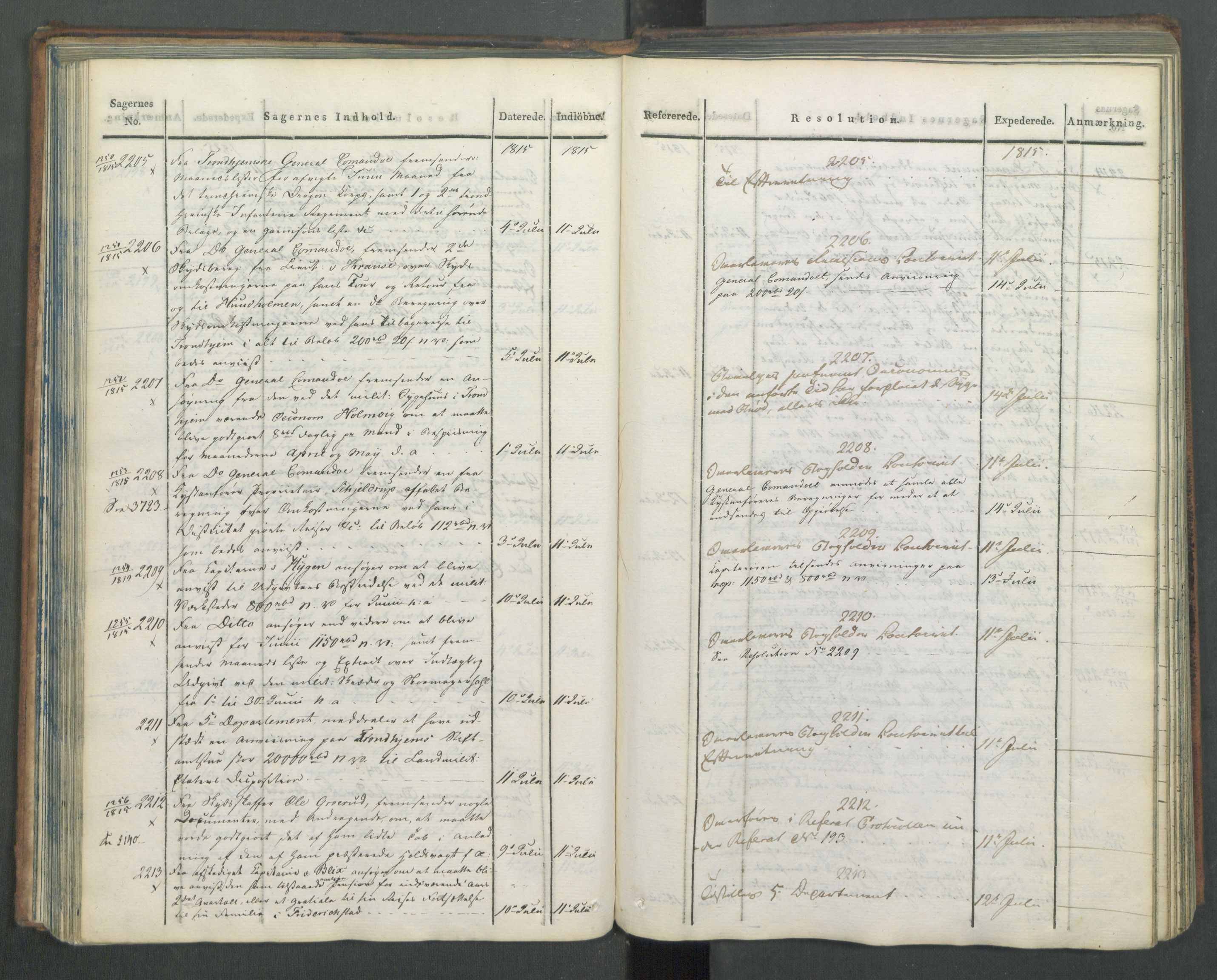 Armédepartementet, RA/RAFA-3493/C/Ca/L0005: 6. Departements Journal, 1815