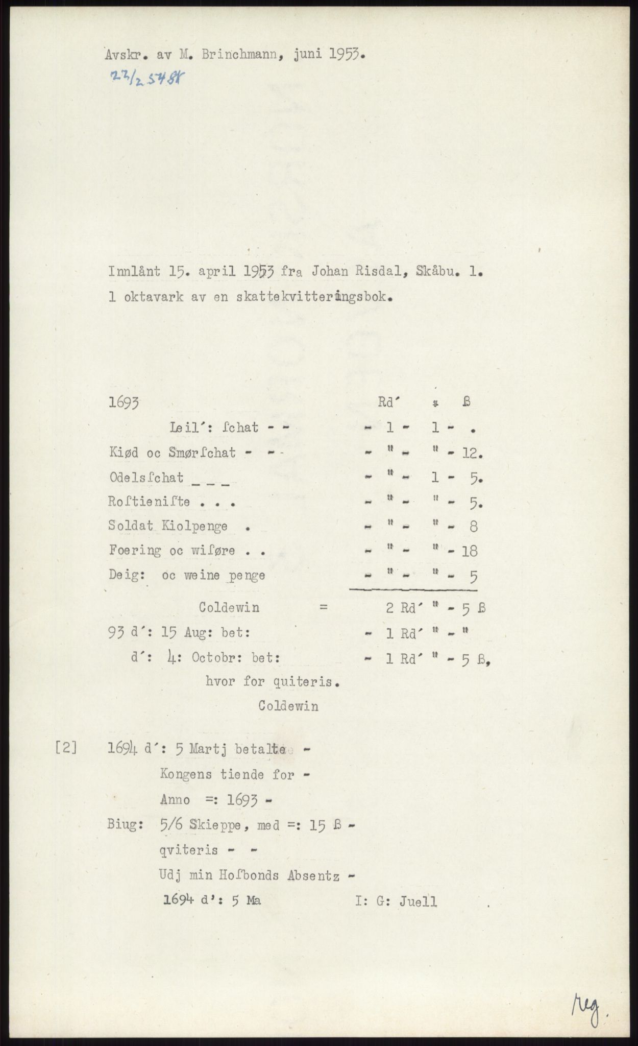 Samlinger til kildeutgivelse, Diplomavskriftsamlingen, AV/RA-EA-4053/H/Ha, s. 3274