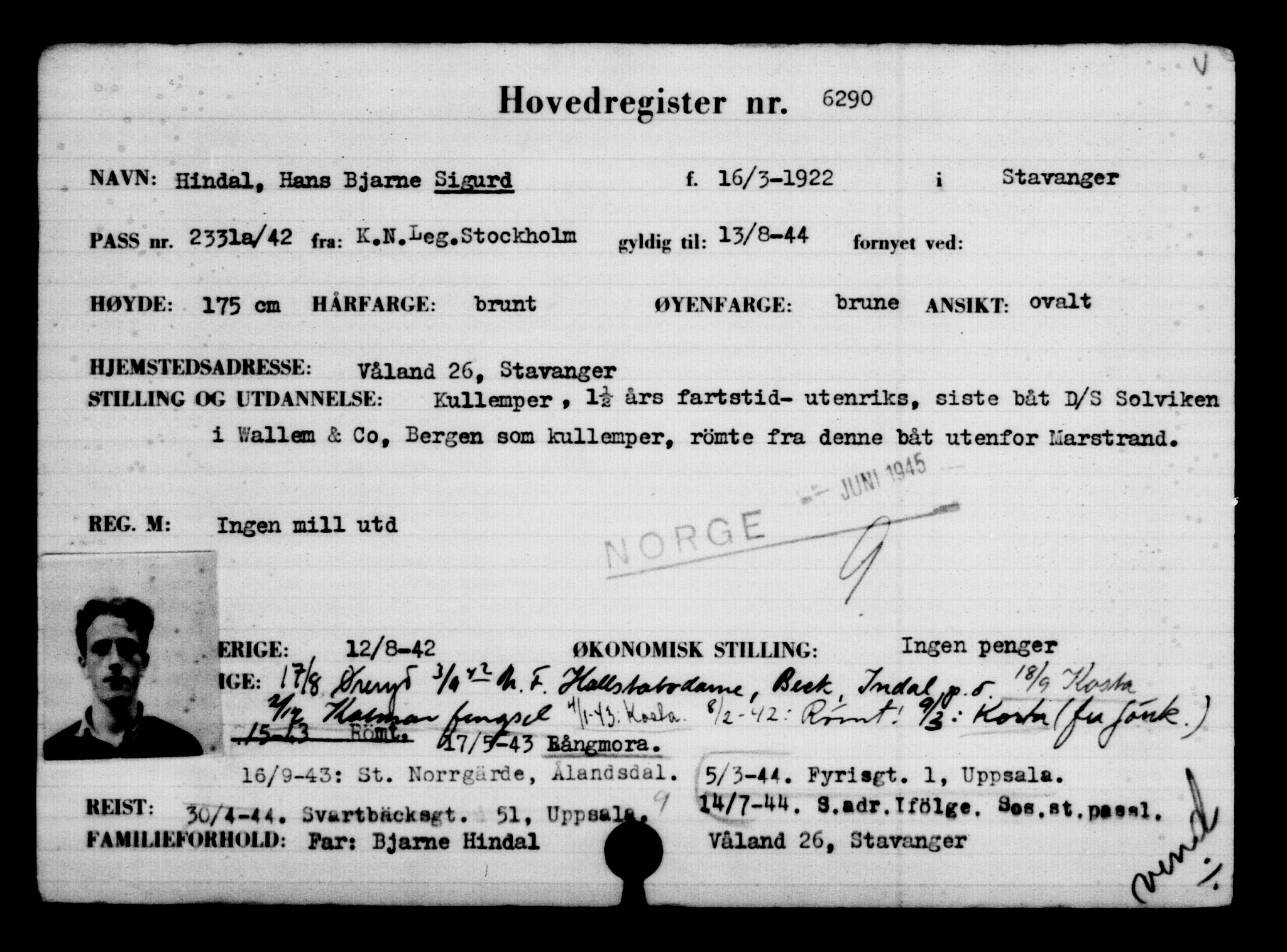 Utenriksstasjonene, Legasjonen i Stockholm, Flyktningkontoret, AV/RA-S-6753/V/Va/L0004: Kjesäterkartoteket, flyktninger med registreringsnr. 3496-6610, 1940-1945, s. 3295