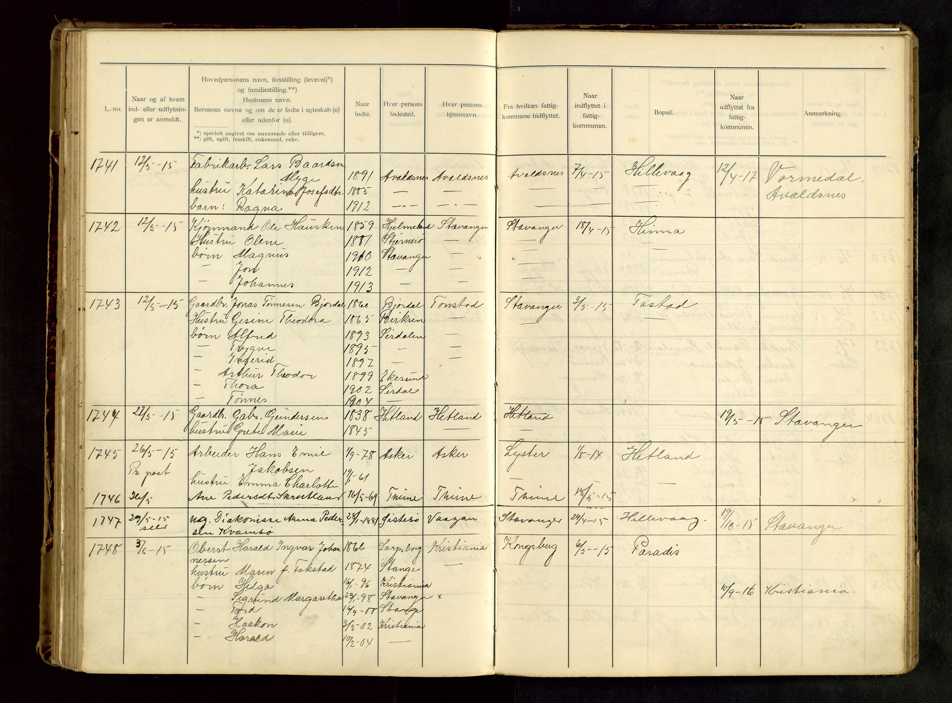 Hetland lensmannskontor, SAST/A-100101/Gwa/L0001: Flytteprotokoll (er delt i to: 1a og 1b), 1901-1918, s. 152