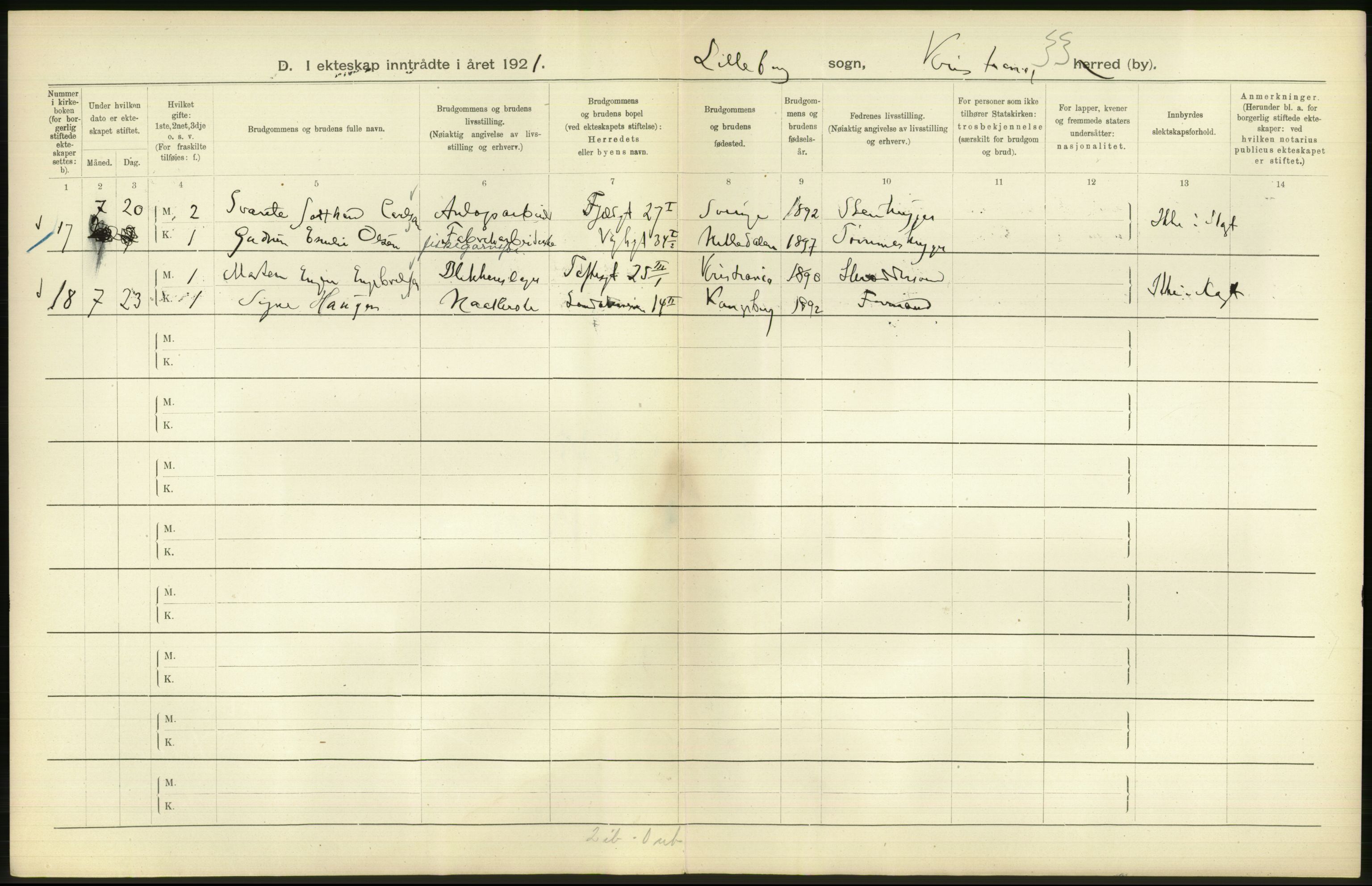 Statistisk sentralbyrå, Sosiodemografiske emner, Befolkning, AV/RA-S-2228/D/Df/Dfc/Dfca/L0011: Kristiania: Gifte, 1921, s. 424