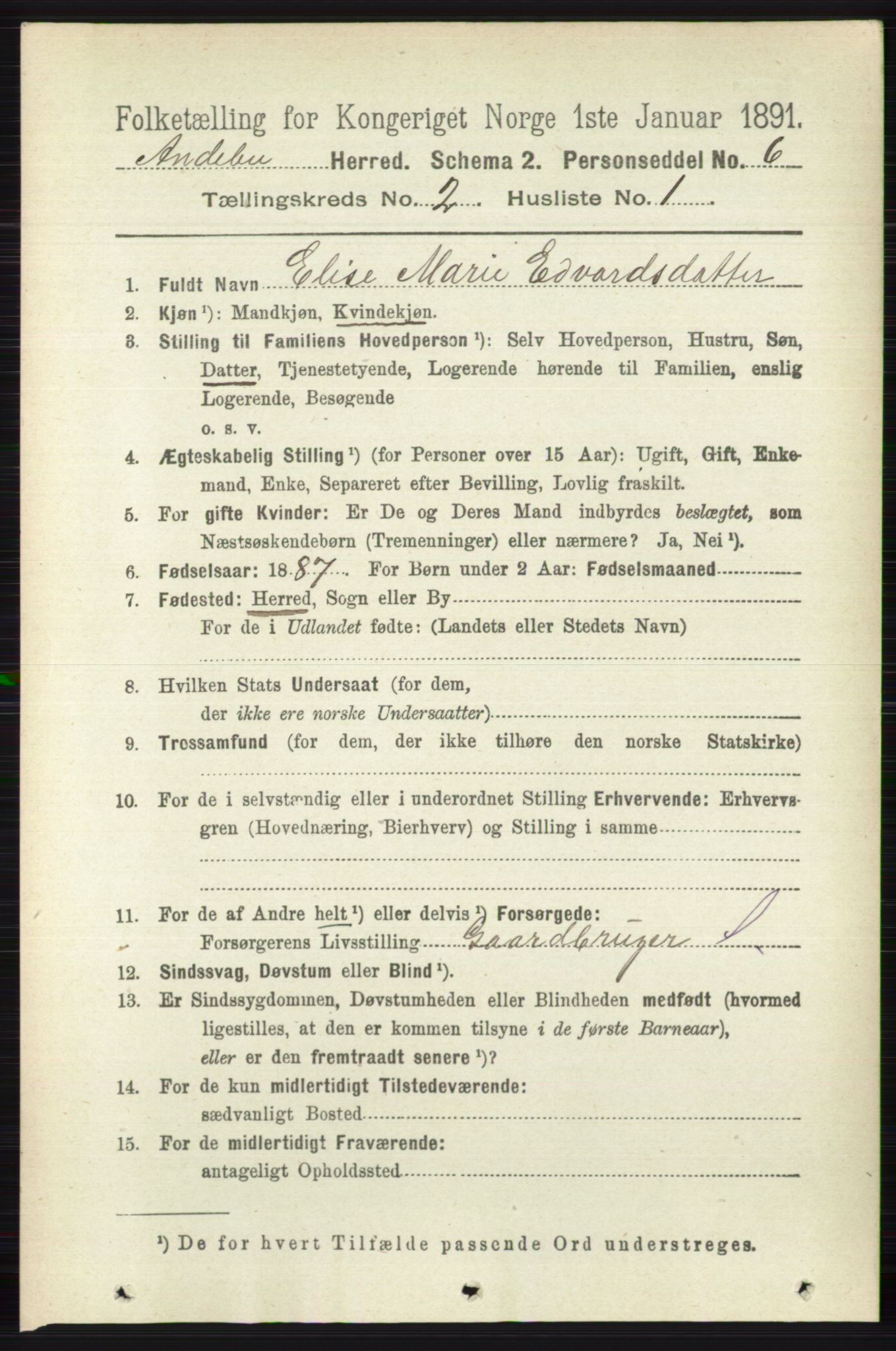 RA, Folketelling 1891 for 0719 Andebu herred, 1891, s. 905
