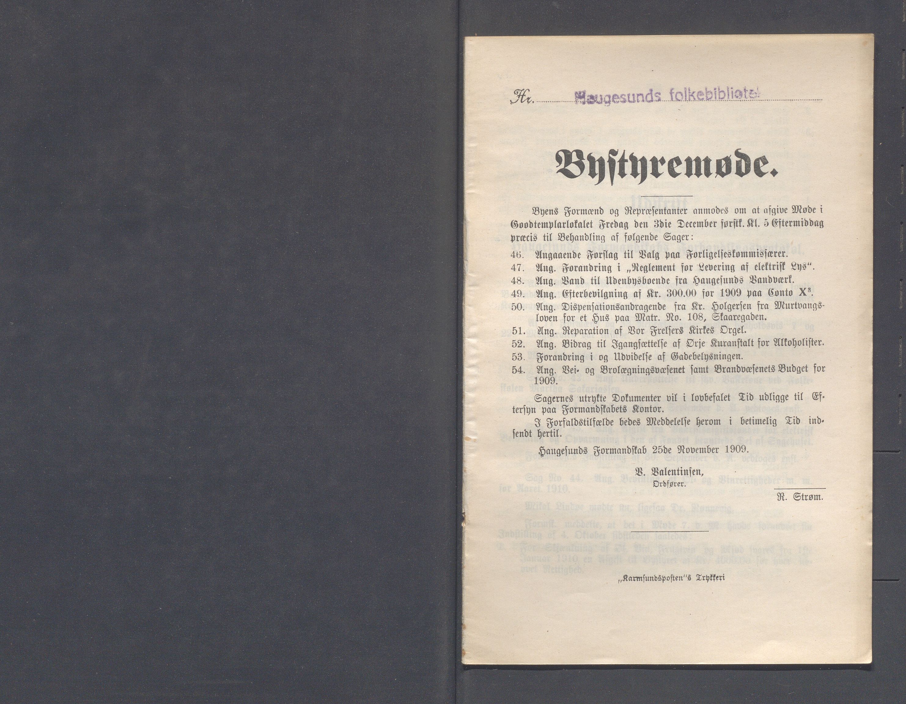 Haugesund kommune - Formannskapet og Bystyret, IKAR/A-740/A/Abb/L0002: Bystyreforhandlinger, 1908-1917, s. 288