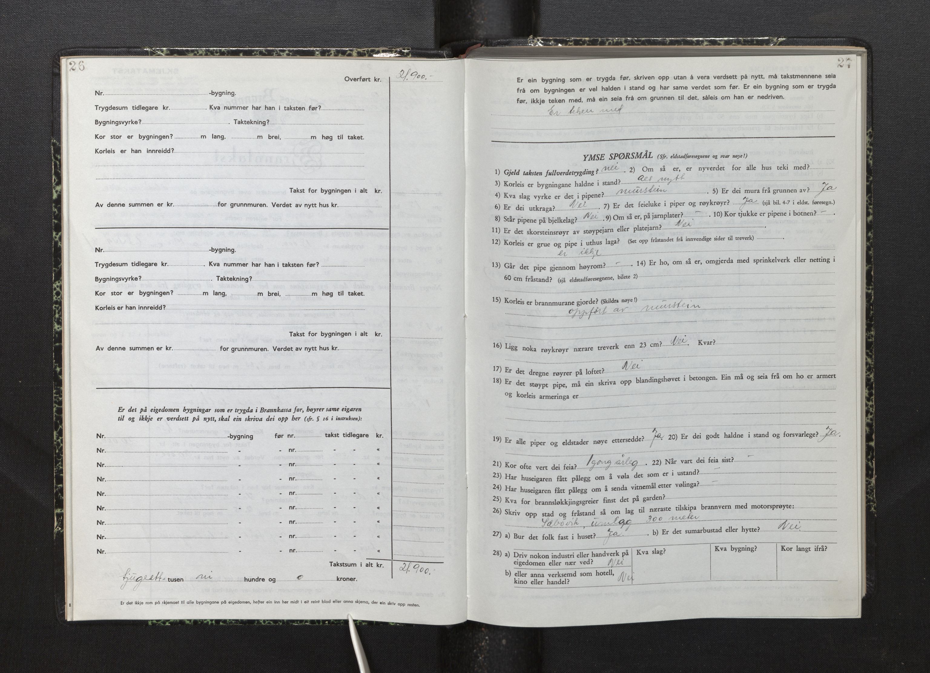 Lensmannen i Fjelberg, AV/SAB-A-32101/0012/L0008: Branntakstprotokoll, skjematakst, 1949-1955, s. 26-27