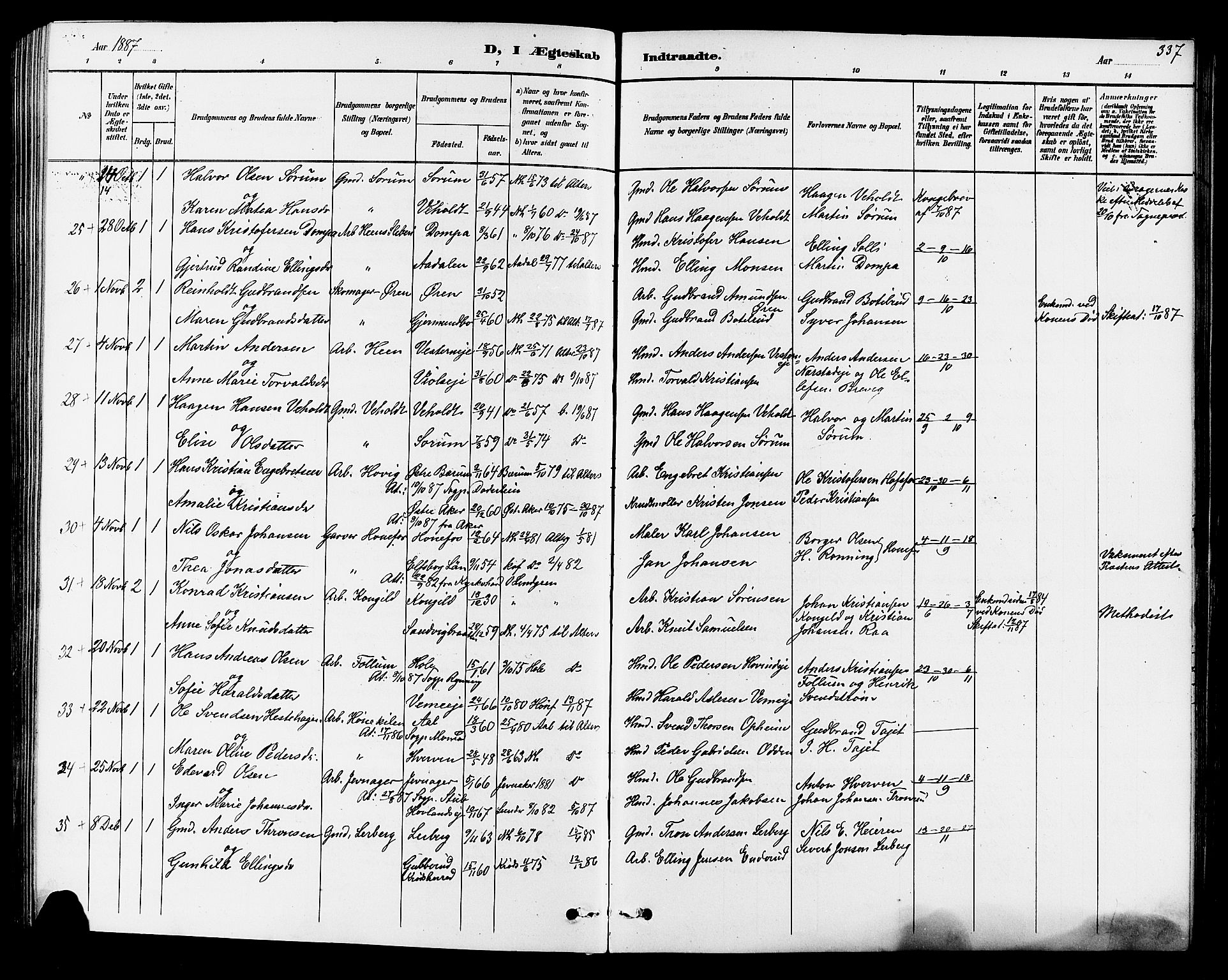 Norderhov kirkebøker, AV/SAKO-A-237/G/Ga/L0008: Klokkerbok nr. I 8, 1887-1912, s. 337