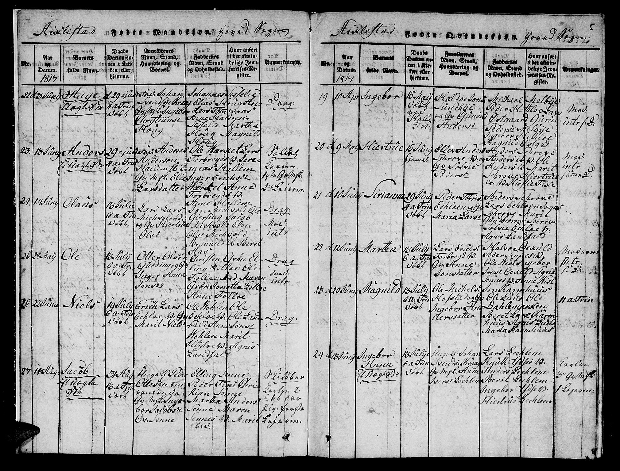 Ministerialprotokoller, klokkerbøker og fødselsregistre - Nord-Trøndelag, SAT/A-1458/723/L0251: Klokkerbok nr. 723C01 /1, 1816-1831, s. 5