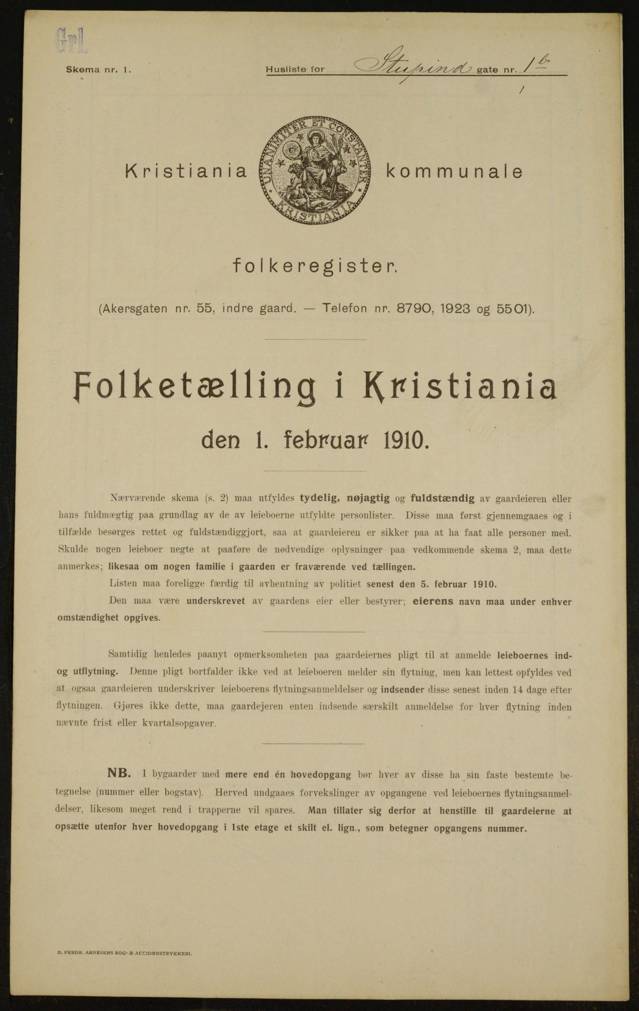 OBA, Kommunal folketelling 1.2.1910 for Kristiania, 1910, s. 99172