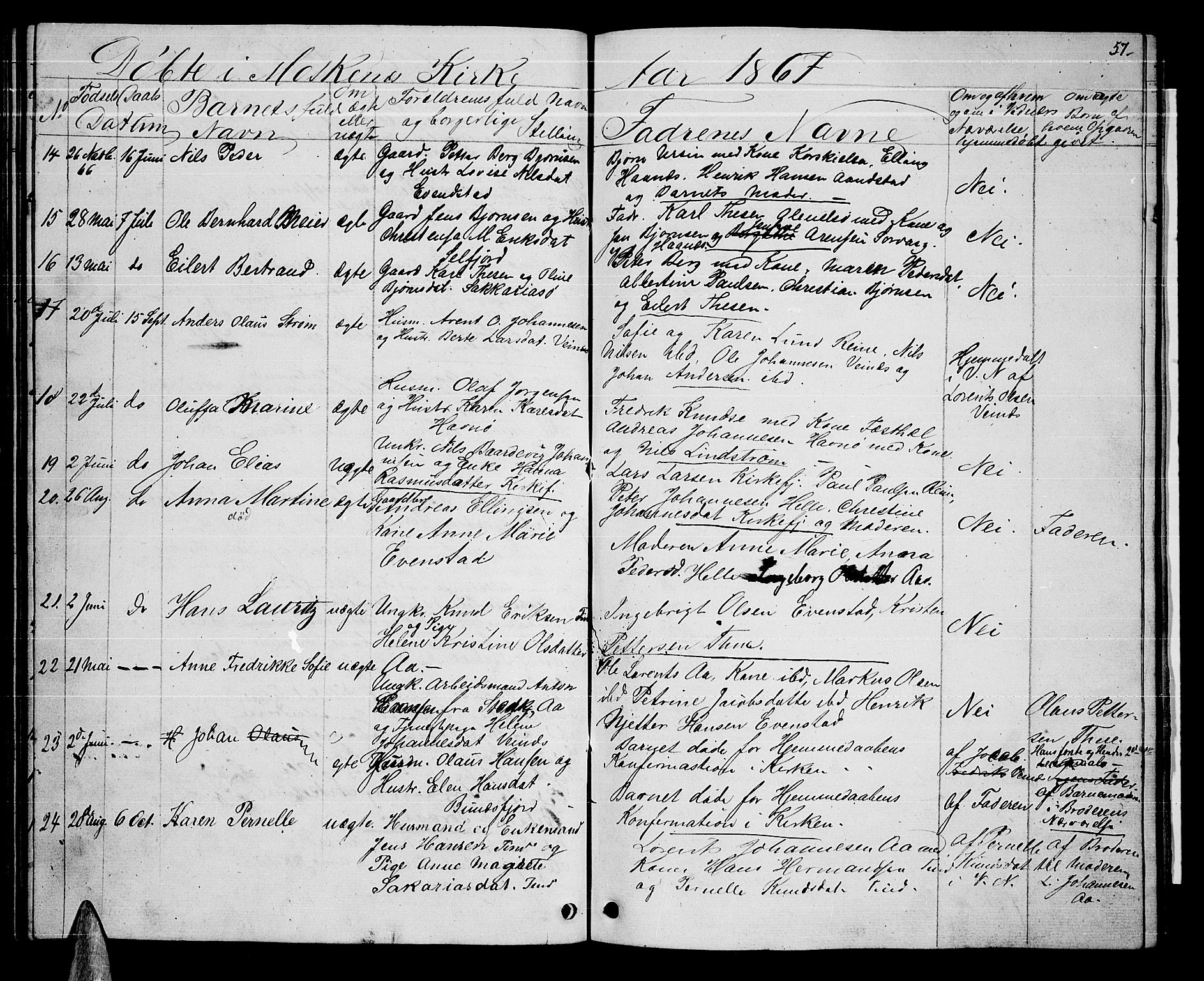 Ministerialprotokoller, klokkerbøker og fødselsregistre - Nordland, AV/SAT-A-1459/886/L1224: Klokkerbok nr. 886C01, 1843-1873, s. 57