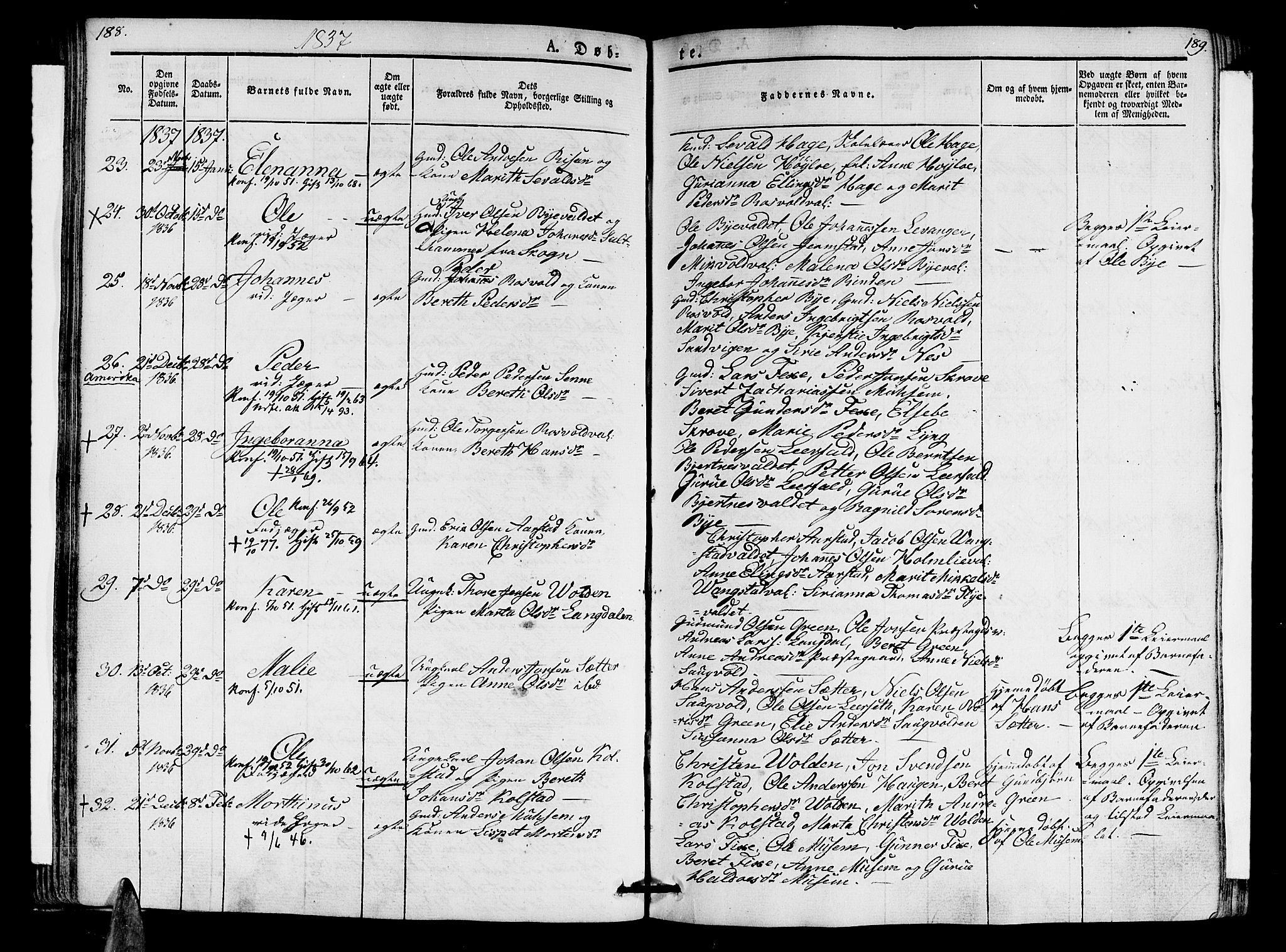Ministerialprotokoller, klokkerbøker og fødselsregistre - Nord-Trøndelag, AV/SAT-A-1458/723/L0238: Ministerialbok nr. 723A07, 1831-1840, s. 188-189