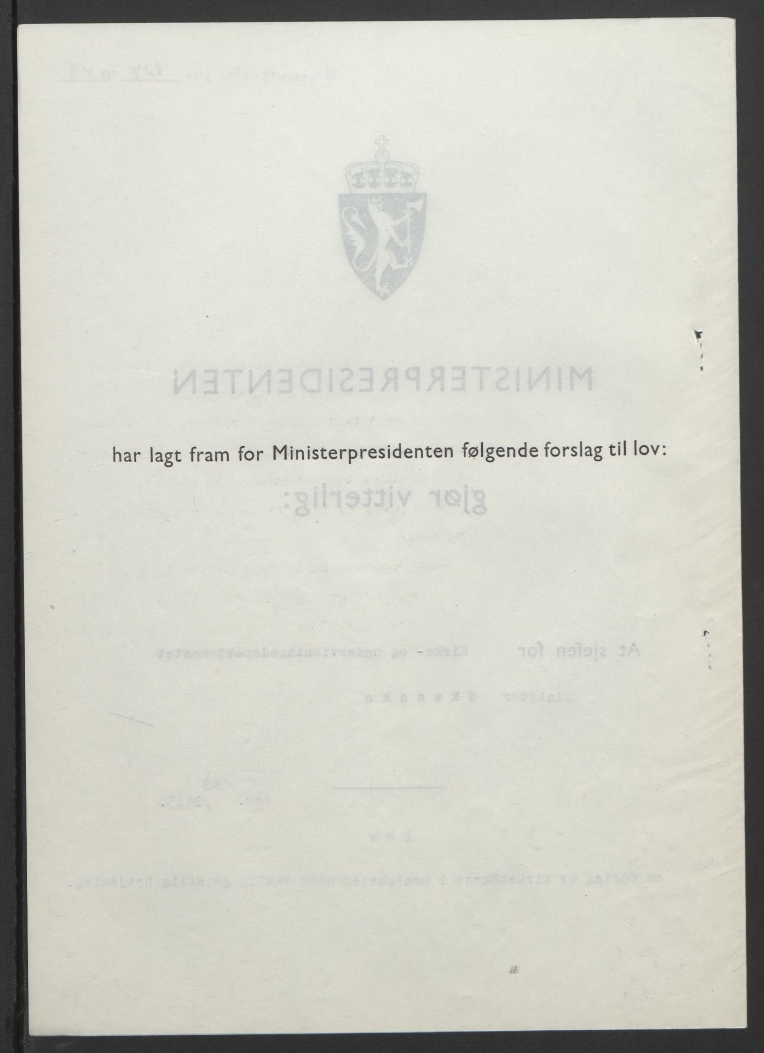 NS-administrasjonen 1940-1945 (Statsrådsekretariatet, de kommisariske statsråder mm), RA/S-4279/D/Db/L0099: Lover, 1943, s. 621