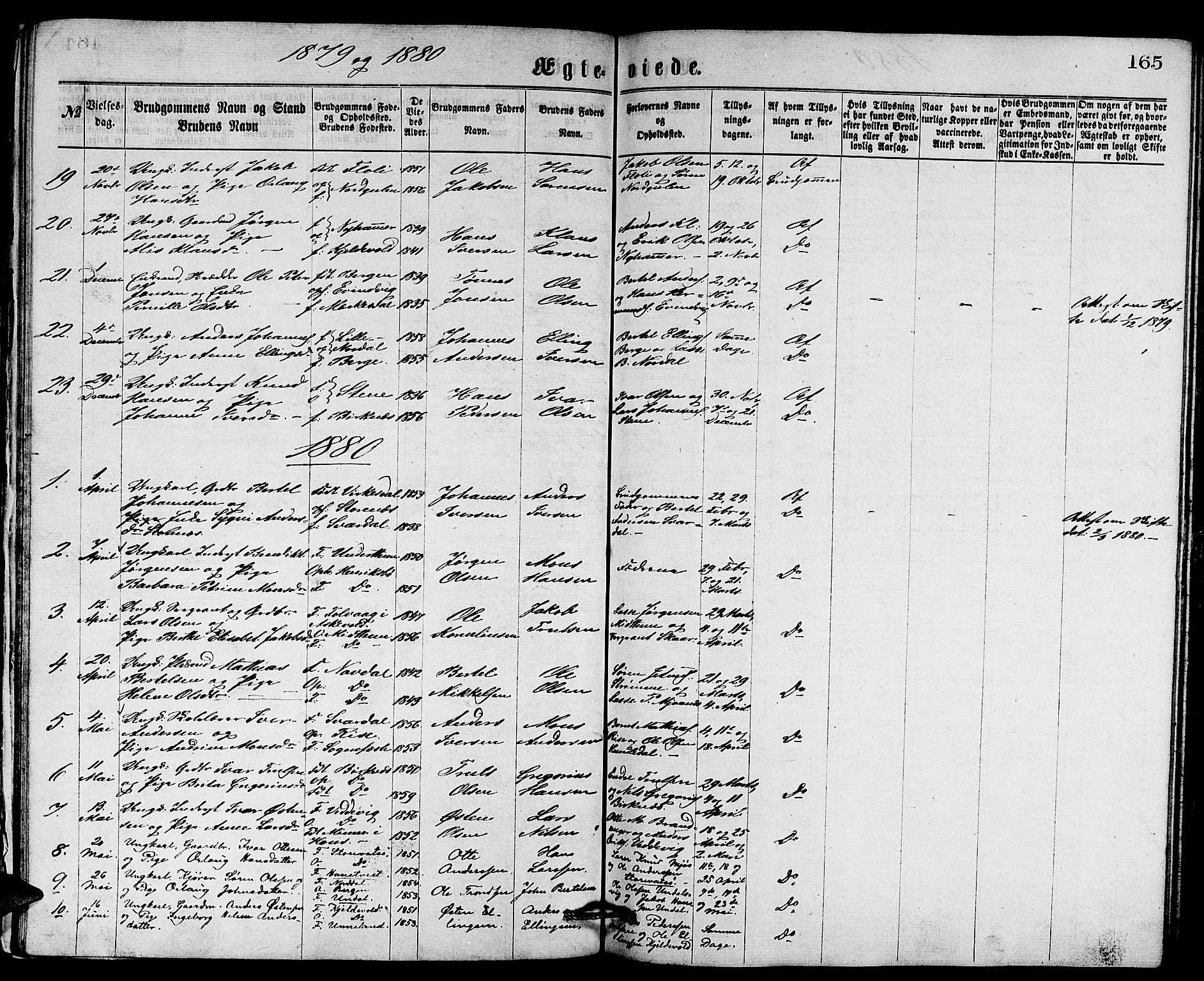 Gulen sokneprestembete, AV/SAB-A-80201/H/Hab/Habb/L0002: Klokkerbok nr. B 2, 1867-1883, s. 165