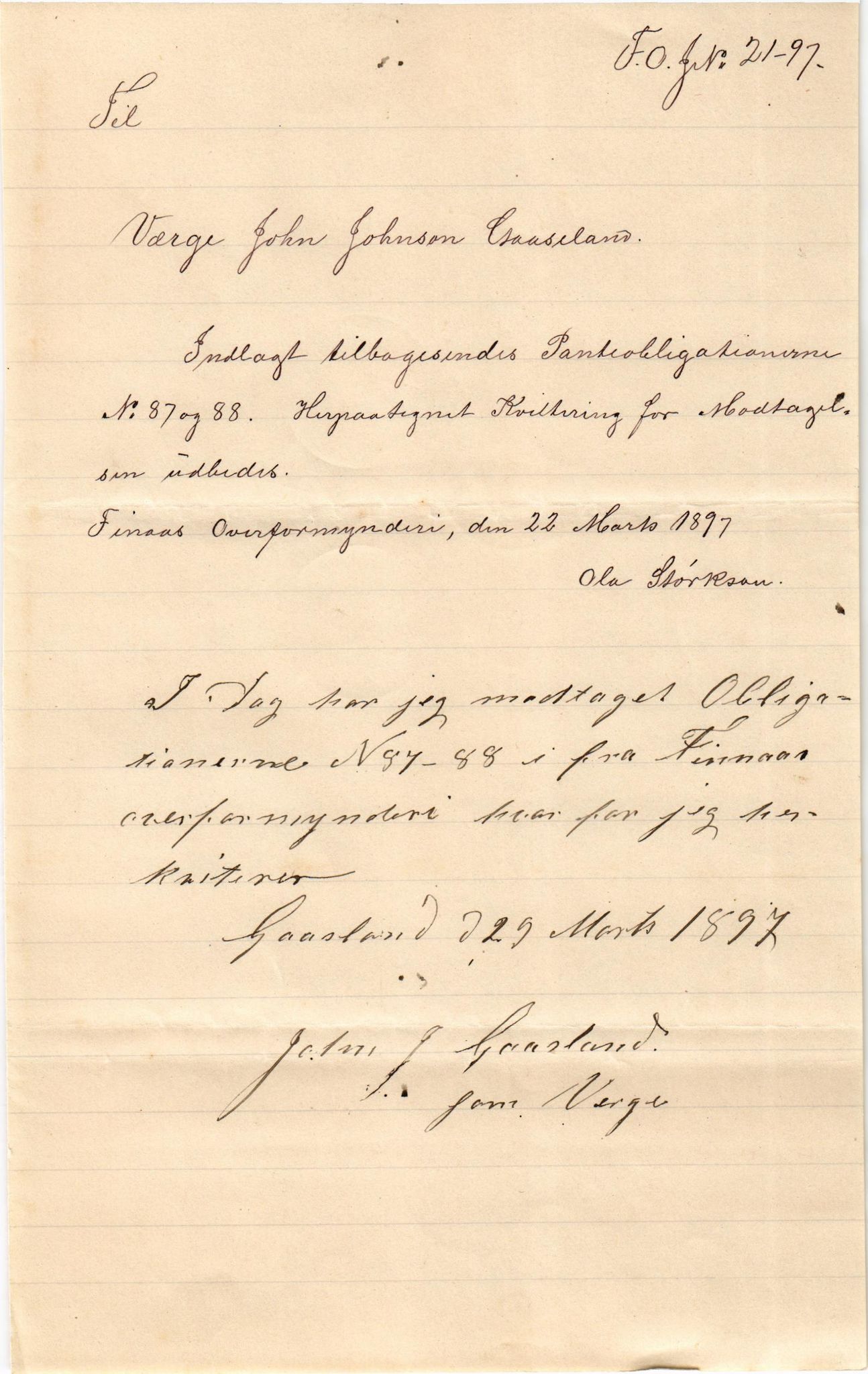 Finnaas kommune. Overformynderiet, IKAH/1218a-812/D/Da/Daa/L0002/0001: Kronologisk ordna korrespondanse / Kronologisk ordna korrespondanse, 1896-1900, s. 45